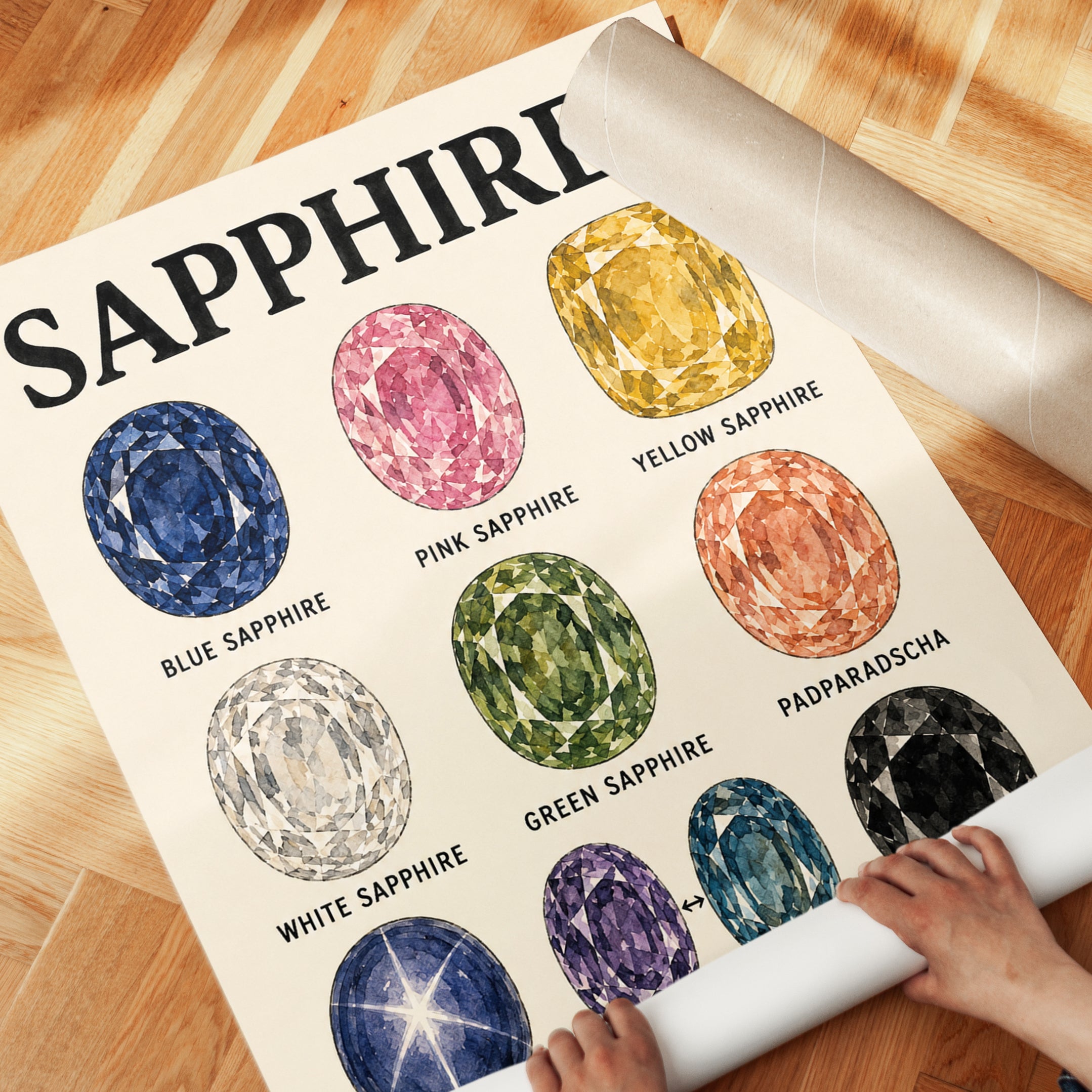 Sapphire Gemstone Chart Print: Vintage Educational Poster - detail
