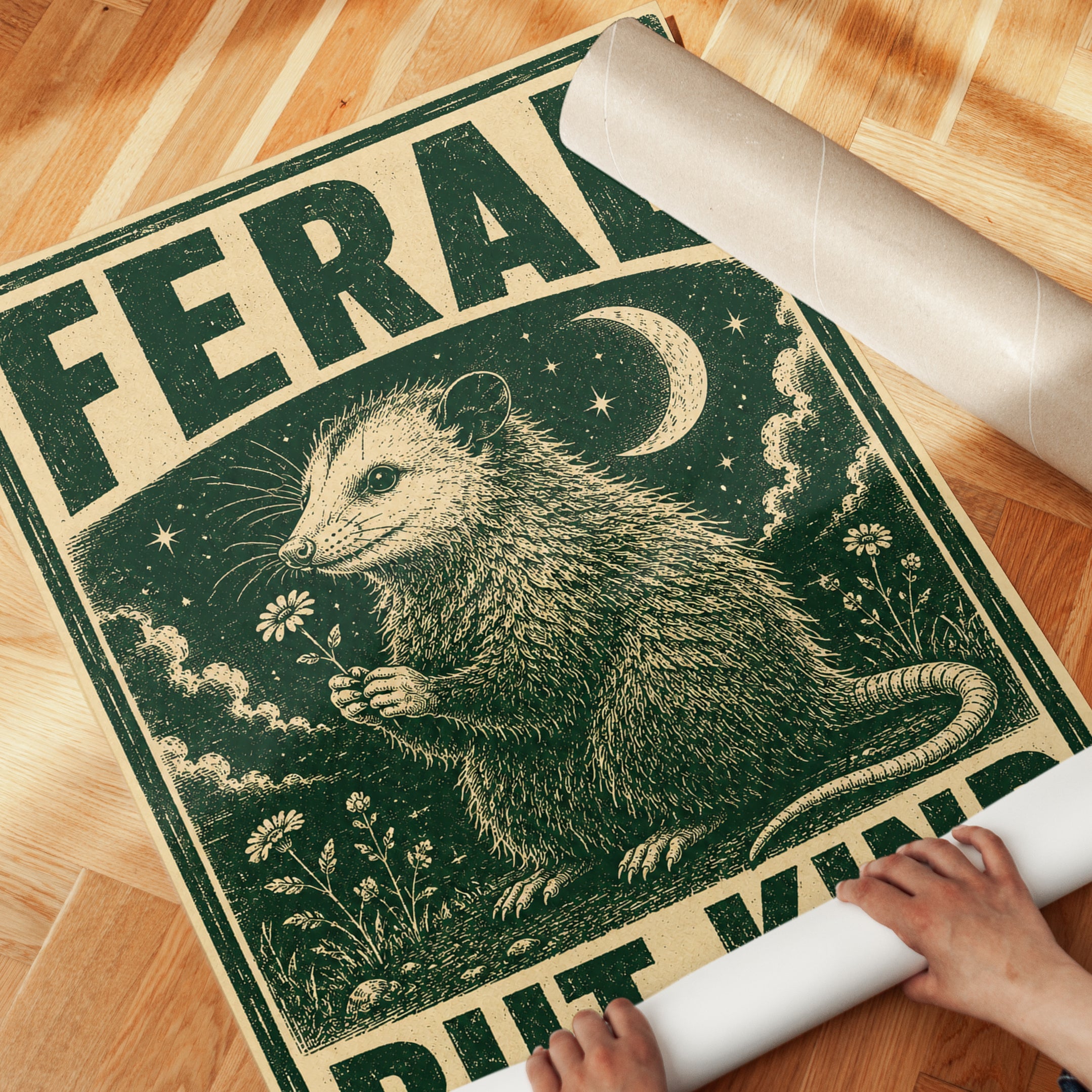 Possum Wall Art: Vintage Folk Style - detail