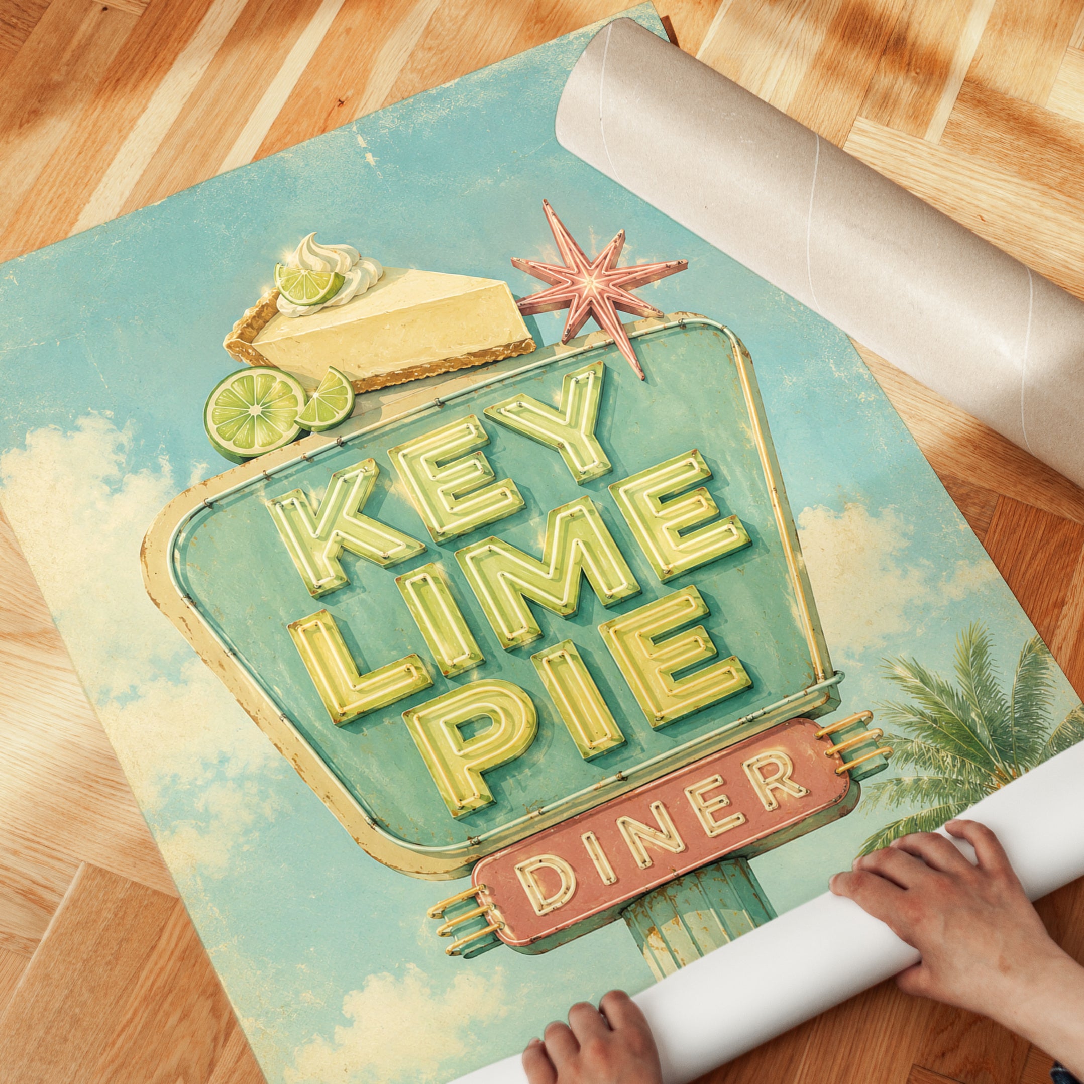Vintage Diner Wall Art – Retro Key Lime Pie Sign - detail