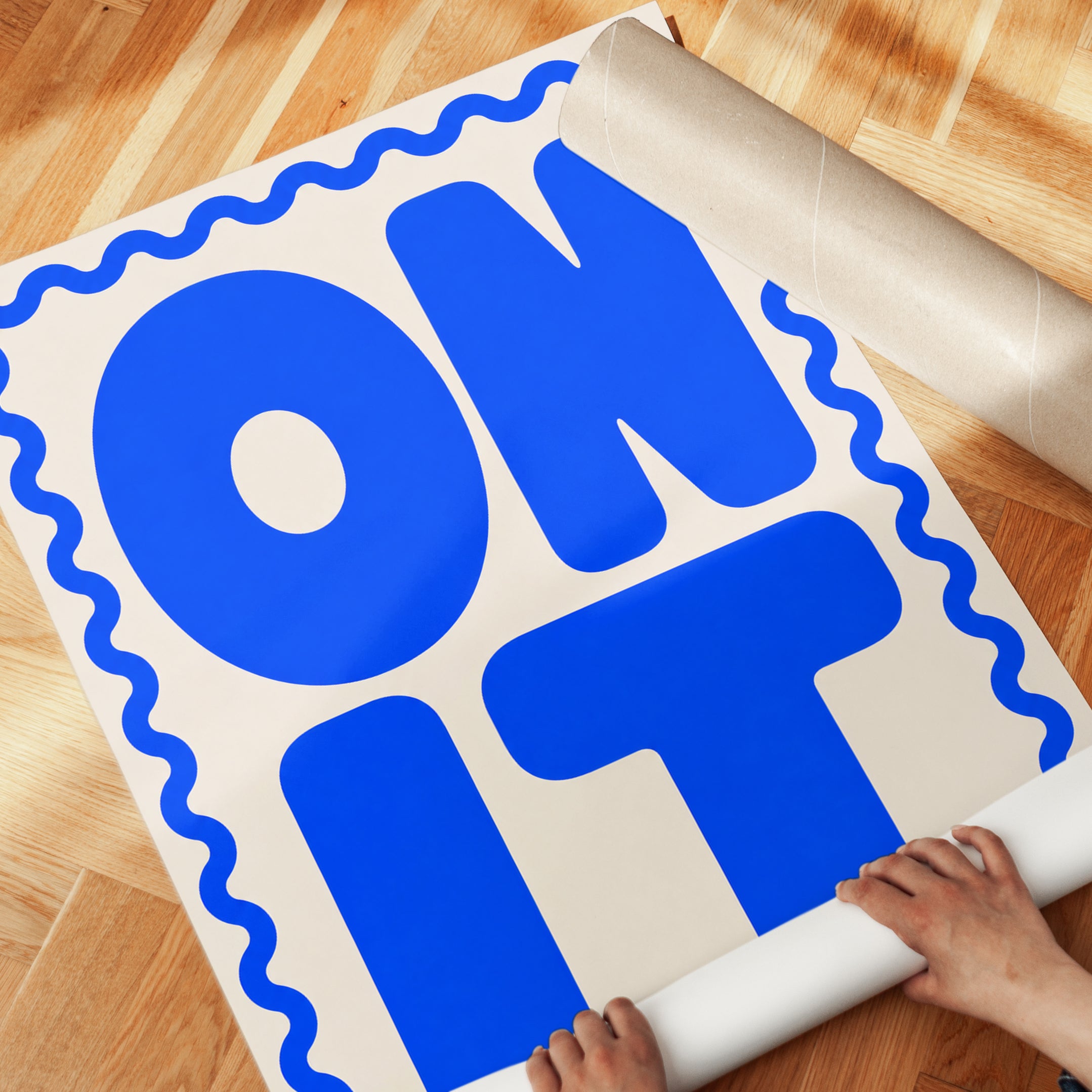 ON IT Typography Poster: Bold Blue Retro Lettering Wall Art - detail