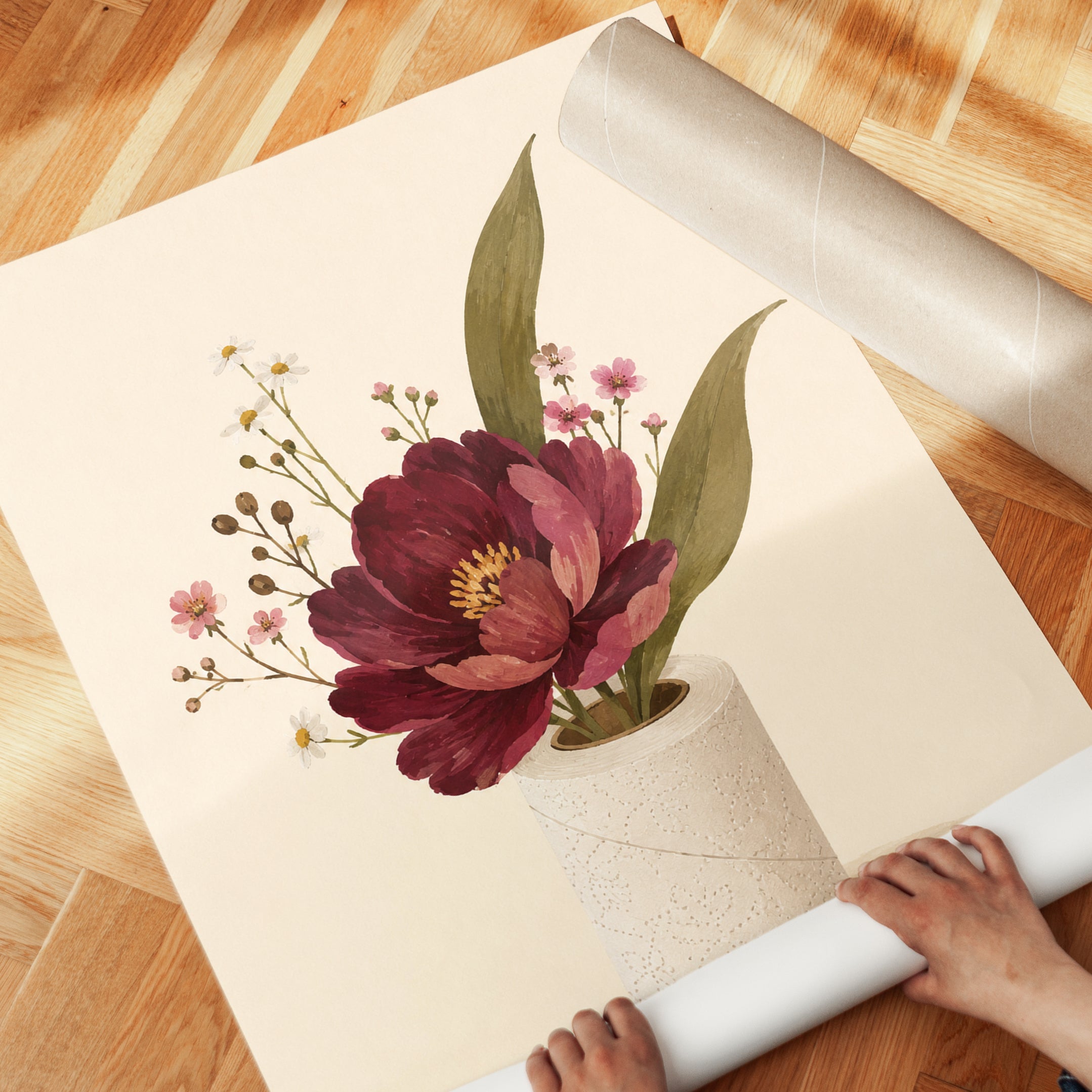 Burgundy Floral Vase Print - detail