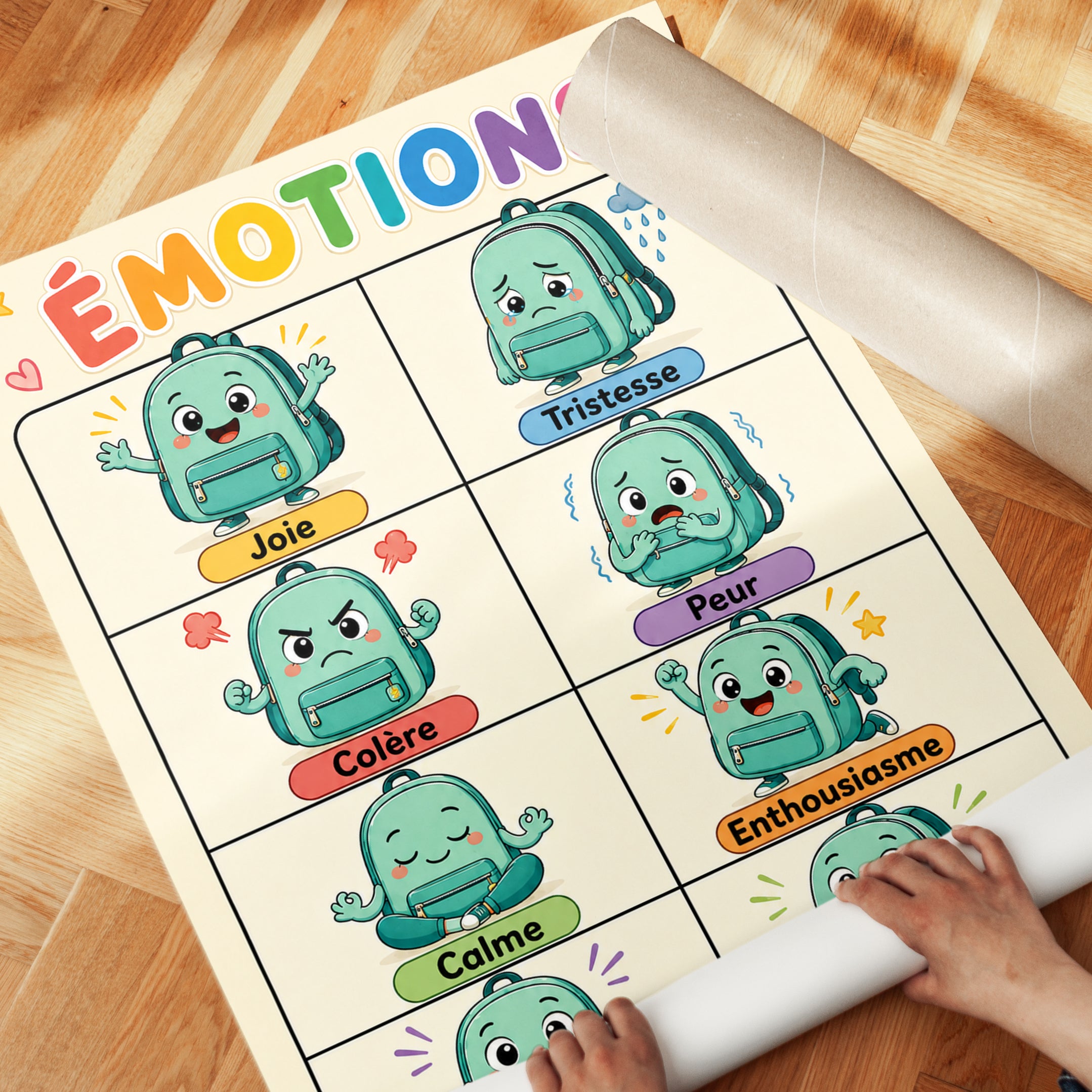 French Emotions Chart Poster: Colorful Educational Art Print - detail