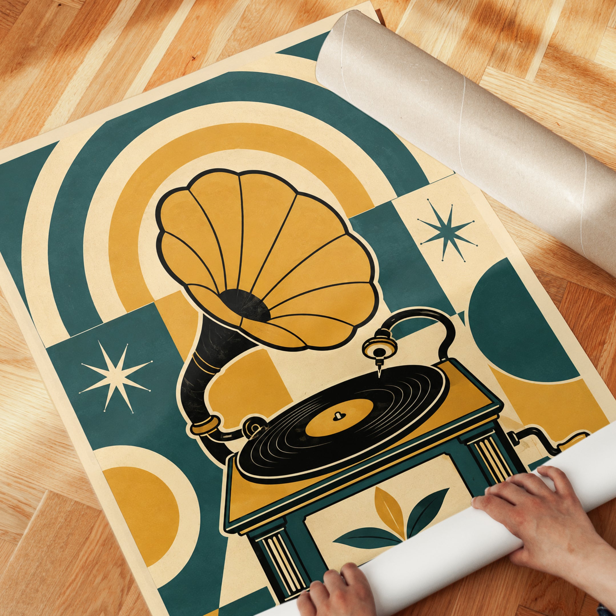 Gramophone Wall Art – Vintage Music Poster - detail
