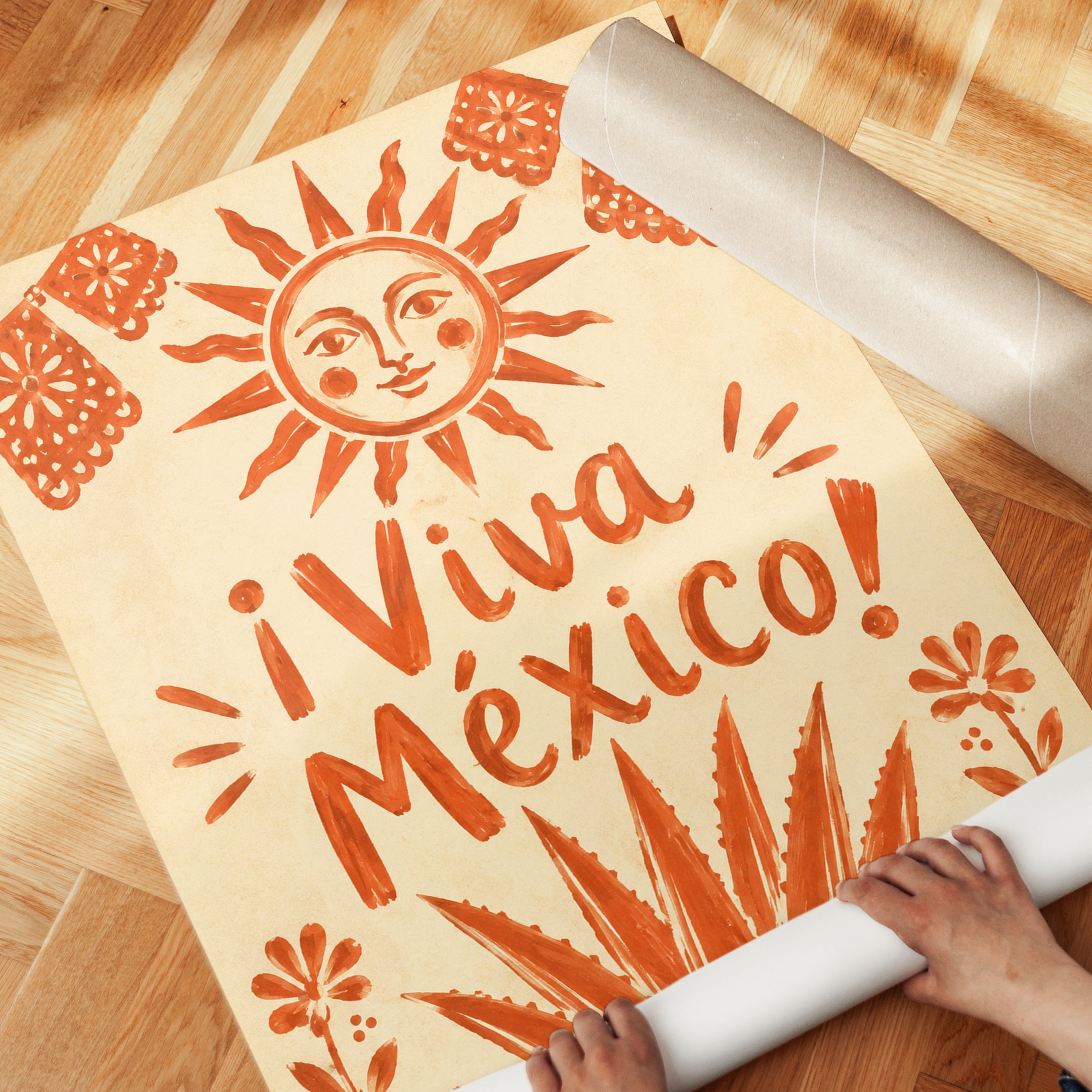 Mexican Folk Art Print – Viva Mexico Wall Art - detail