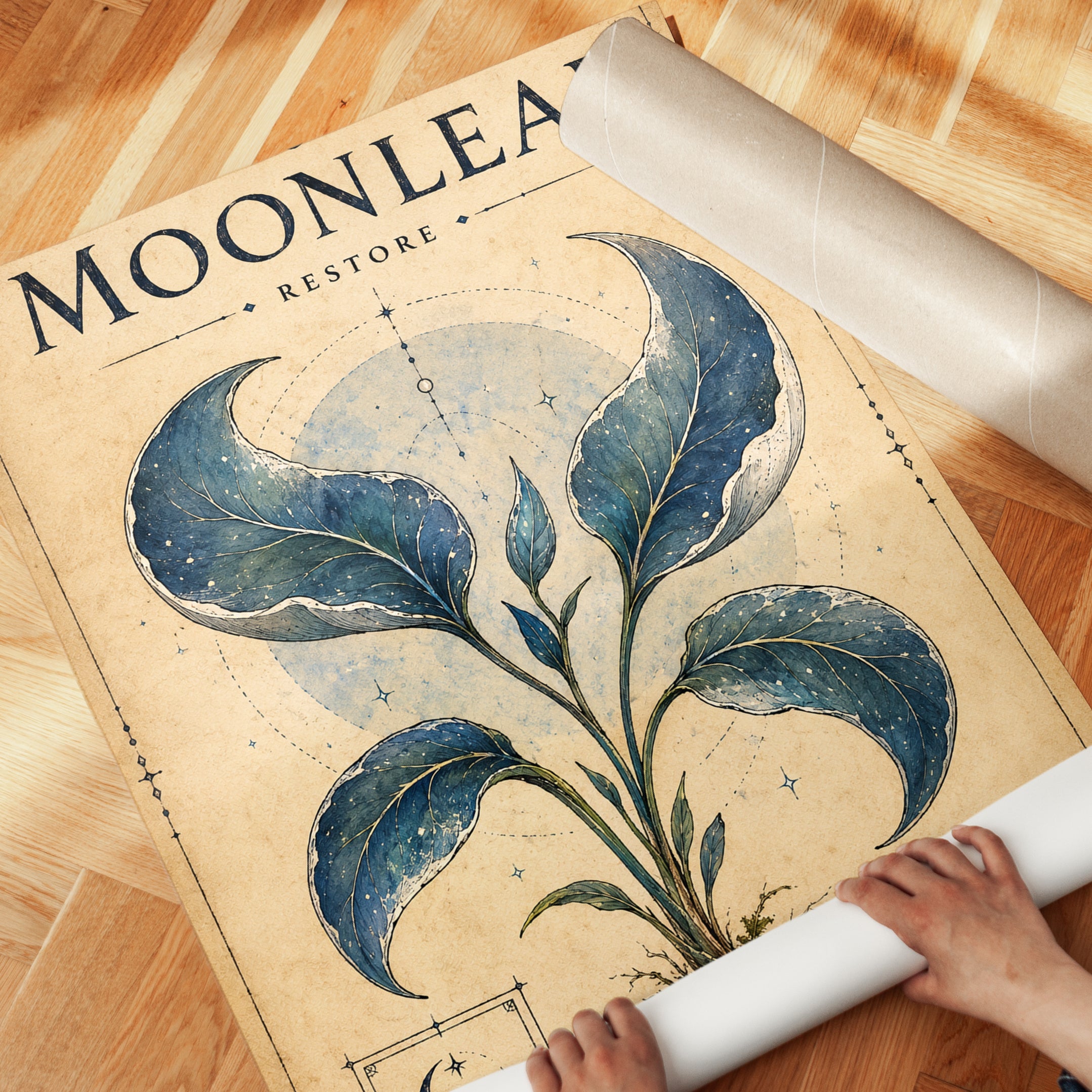 Botanical Moon Wall Art – Mystical Plant Print - detail