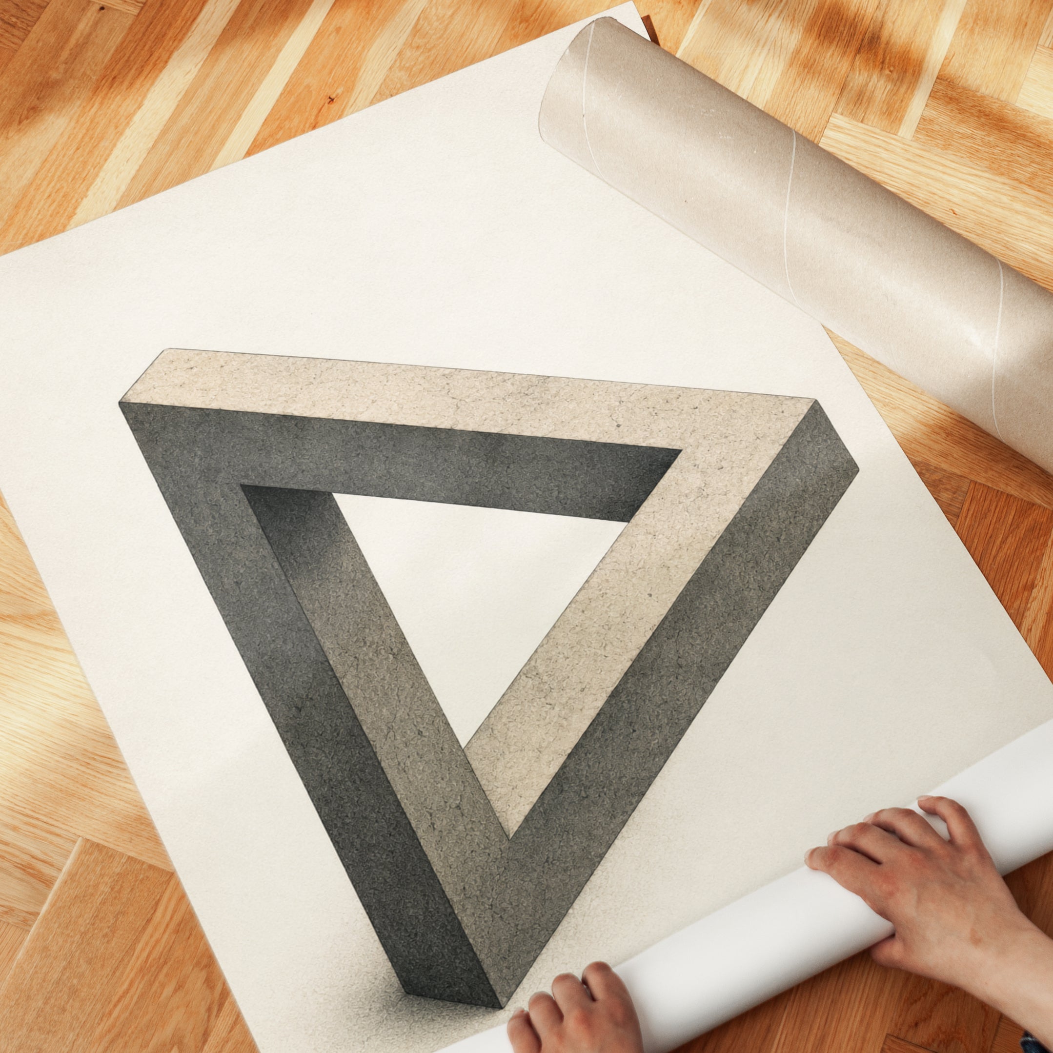 Impossible Triangle Art Print: Minimalist Concrete Geometric Design - detail
