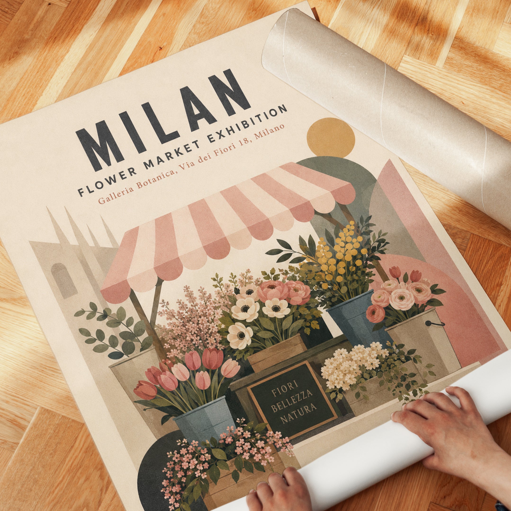 Milan Flower Market Poster — Vintage Botanical Travel Print - detail