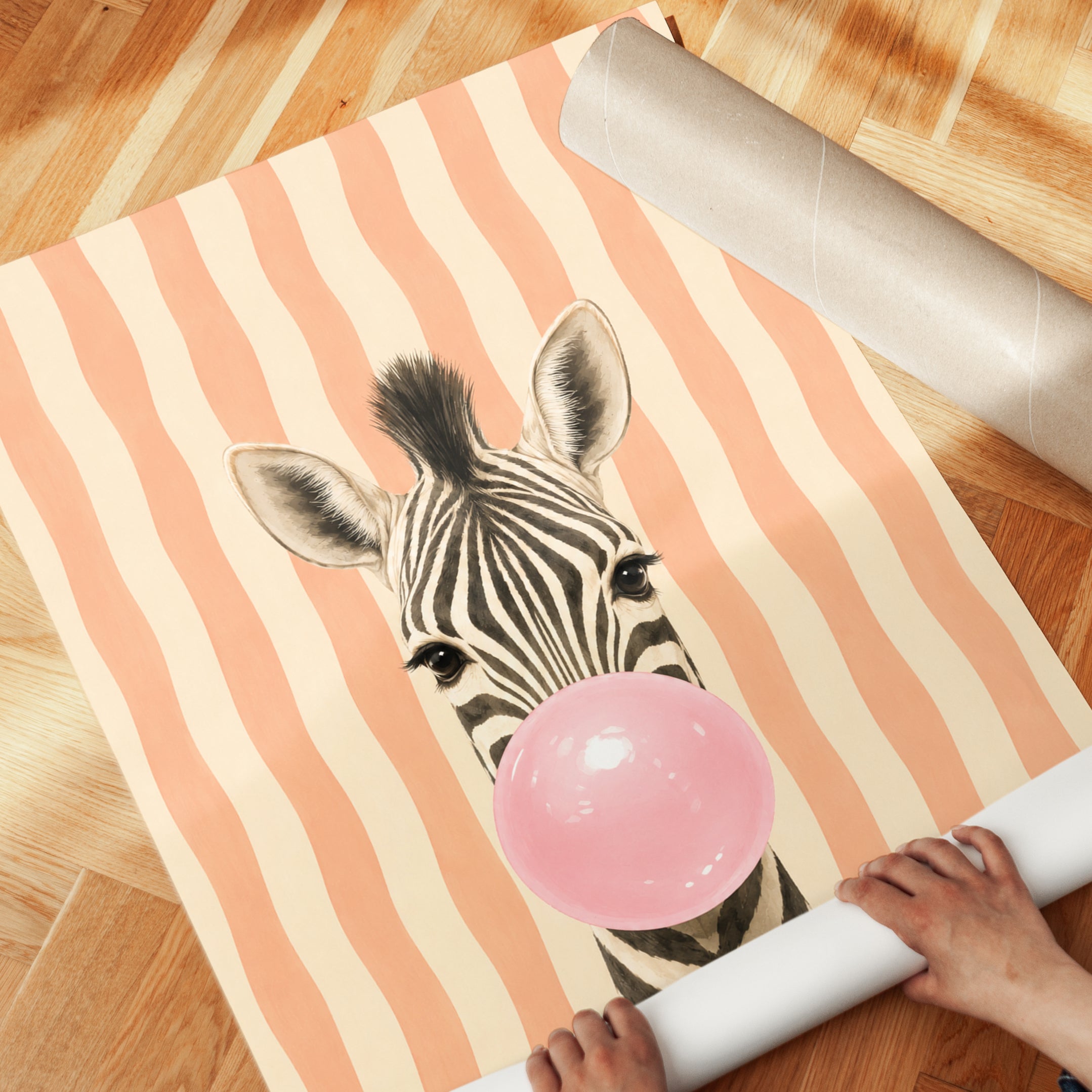 Zebra Bubble Gum Print – Animal Nursery Wall Art - detail