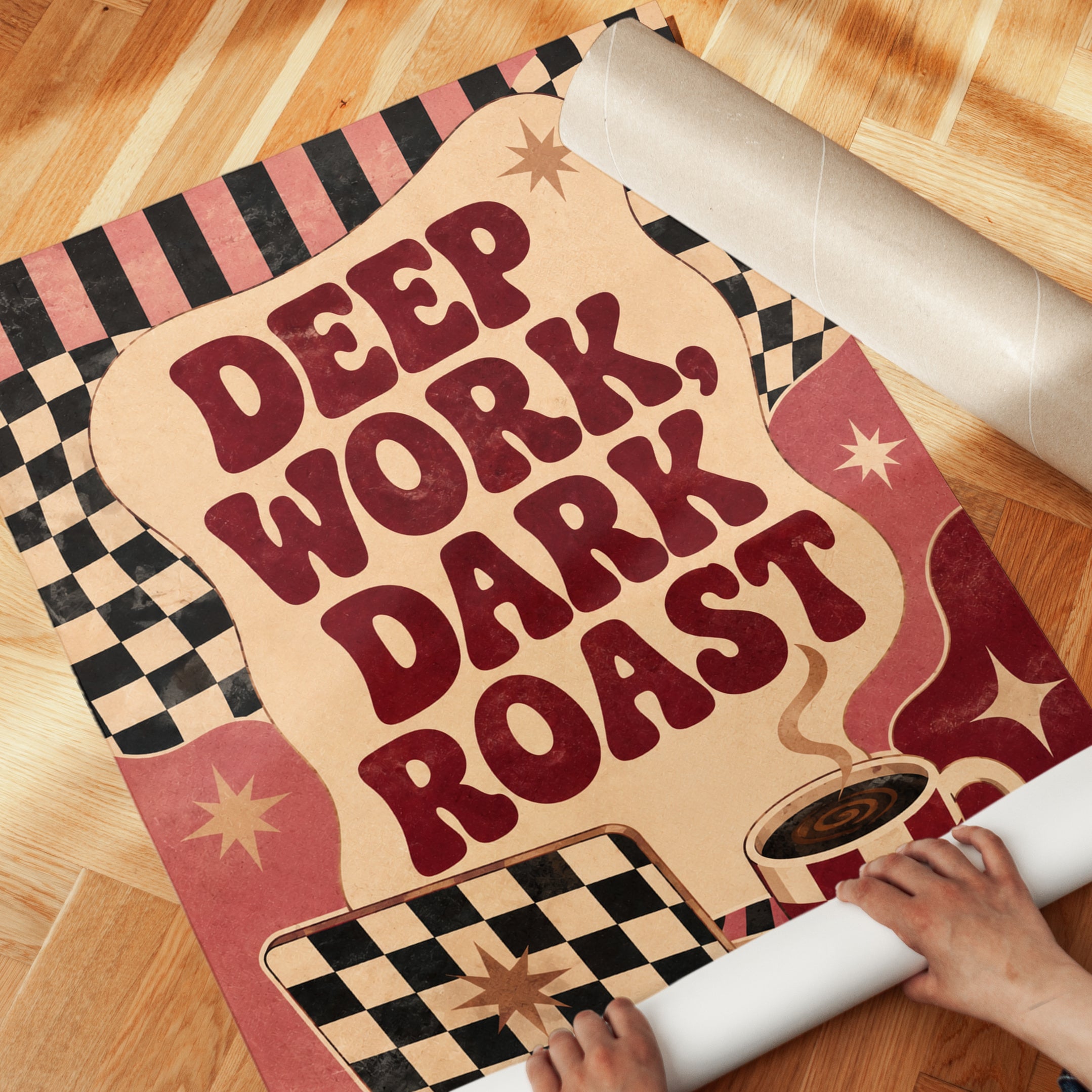 Deep Work Dark Roast Print: Retro Coffee Art - detail