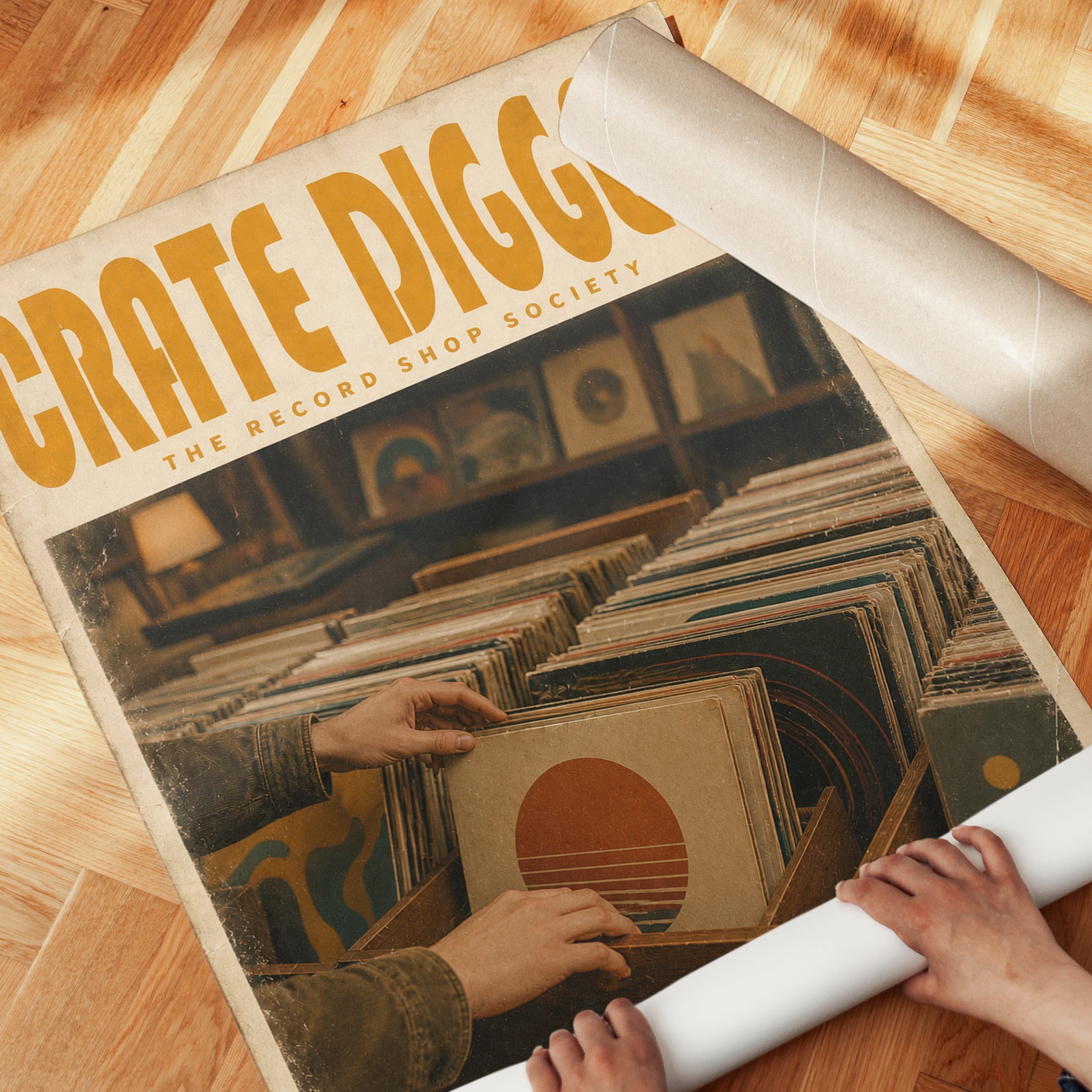 Vintage Record Shop Poster — Crate Digger Vinyl Art - detail