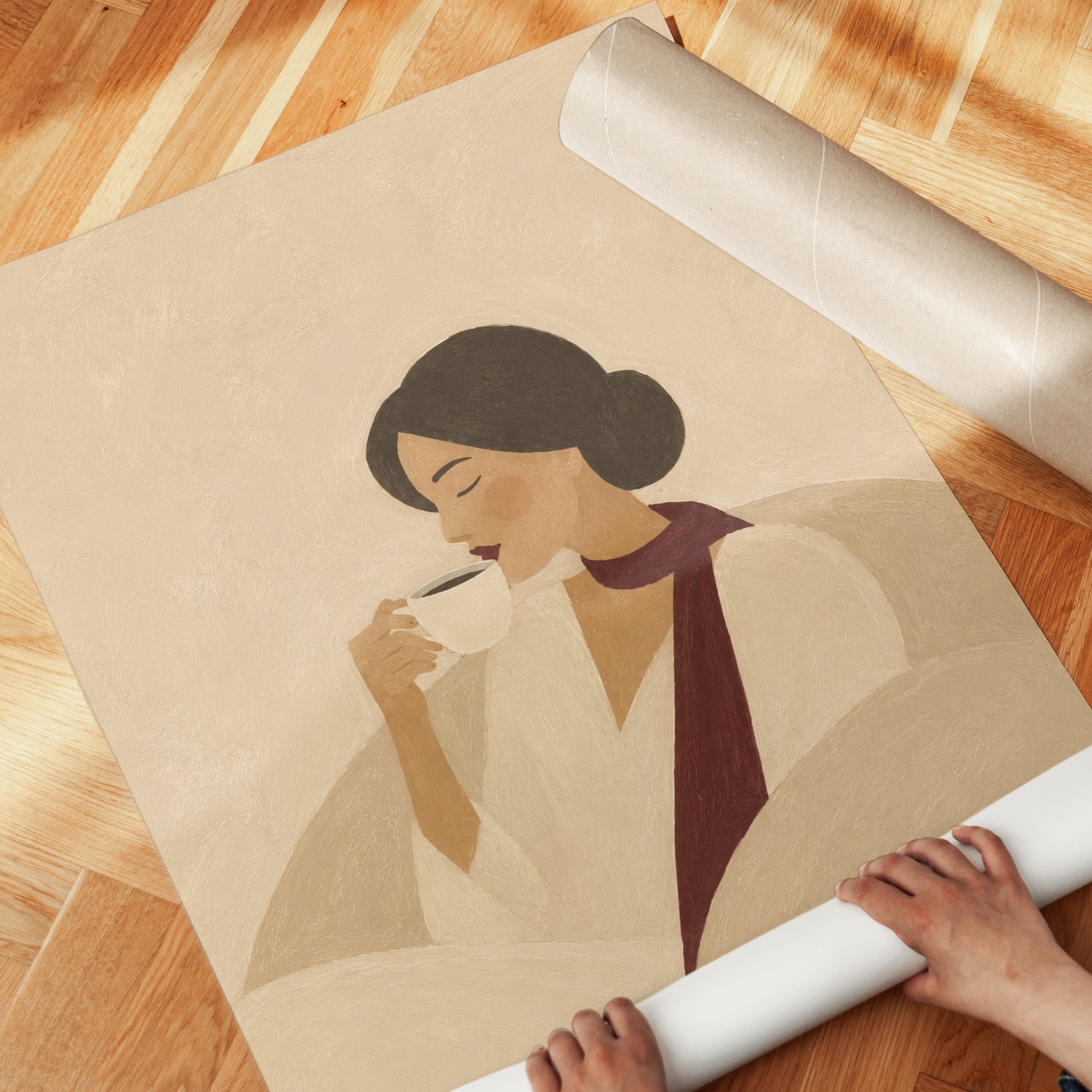 Coffee Lover Wall Art – Minimalist Woman Portrait - detail