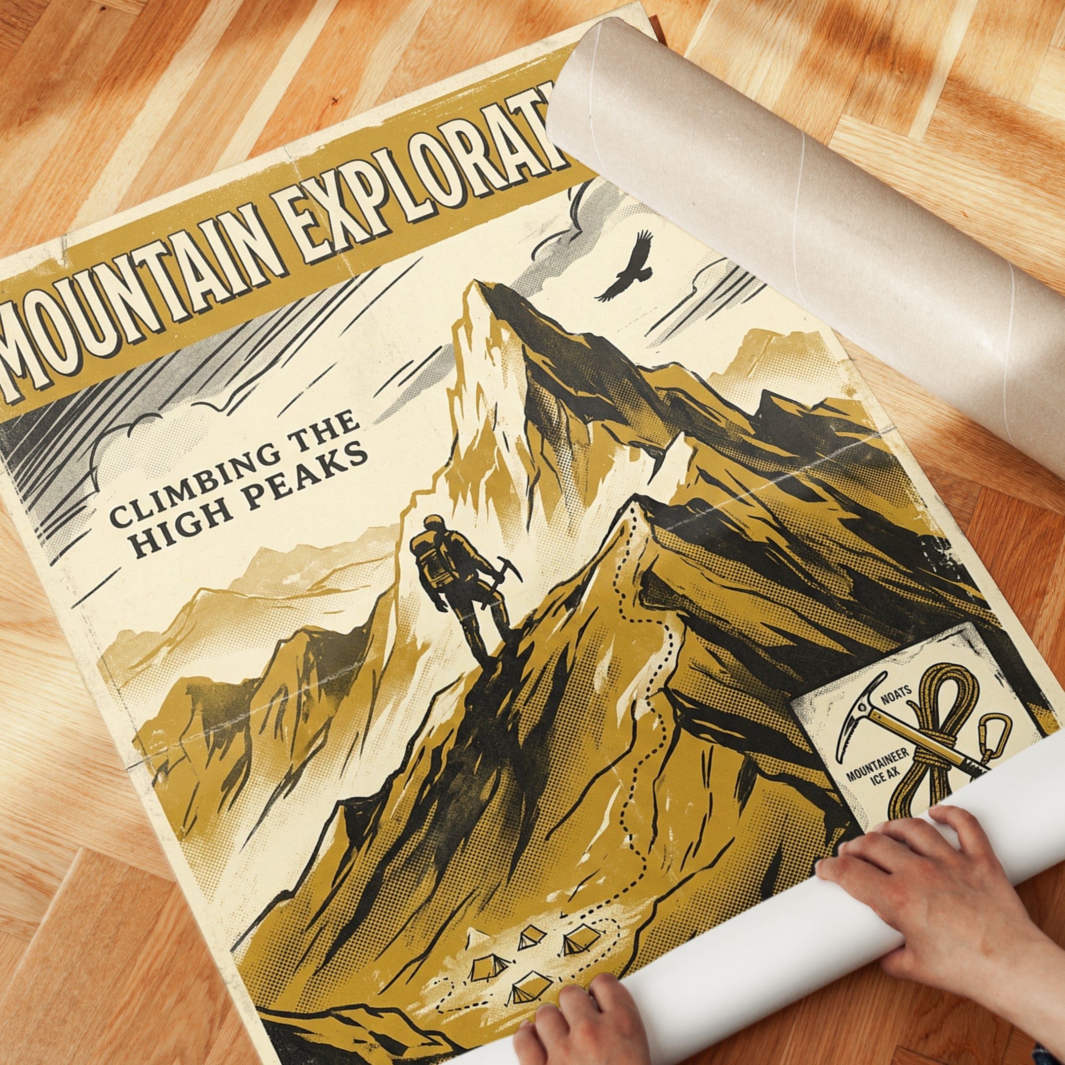 Mountain Exploration Poster: Vintage Climbing Adventure Art Print - detail
