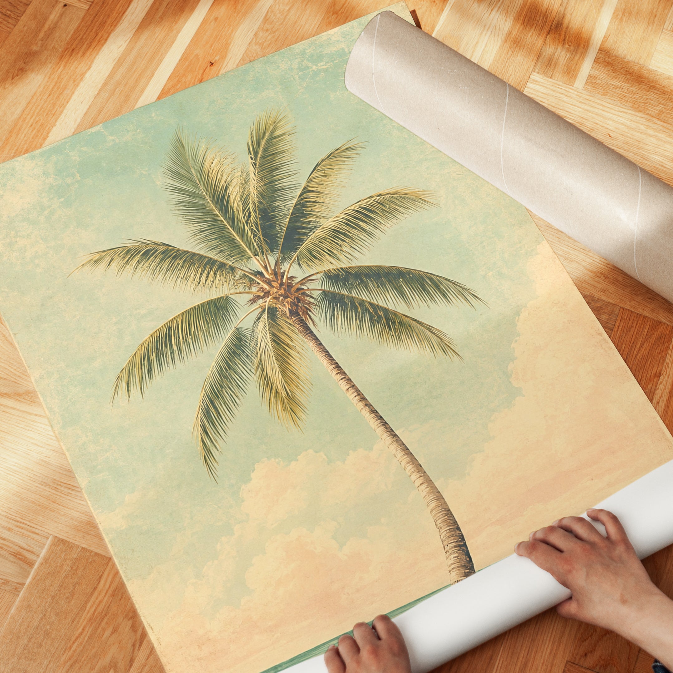 Vintage Palm Tree Print – Coastal Beach Wall Art - detail