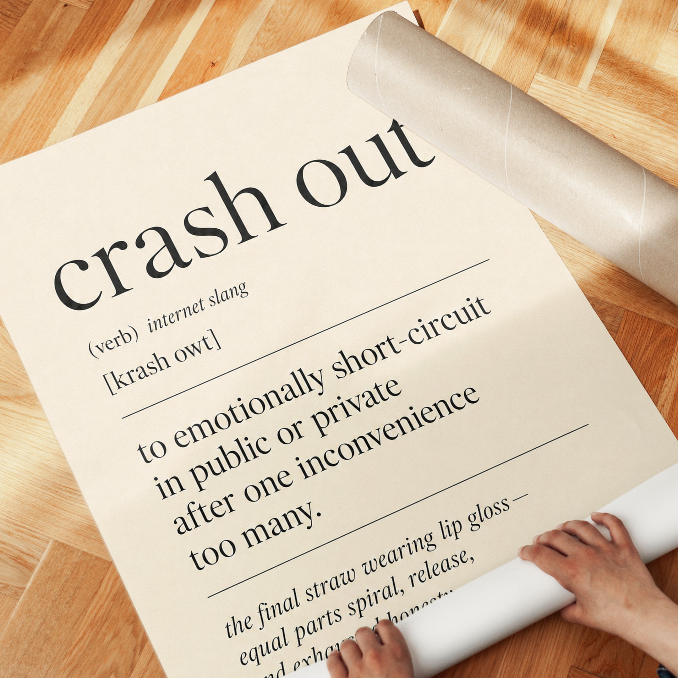 Crash Out Definition Print: Modern Typography Wall Art - detail