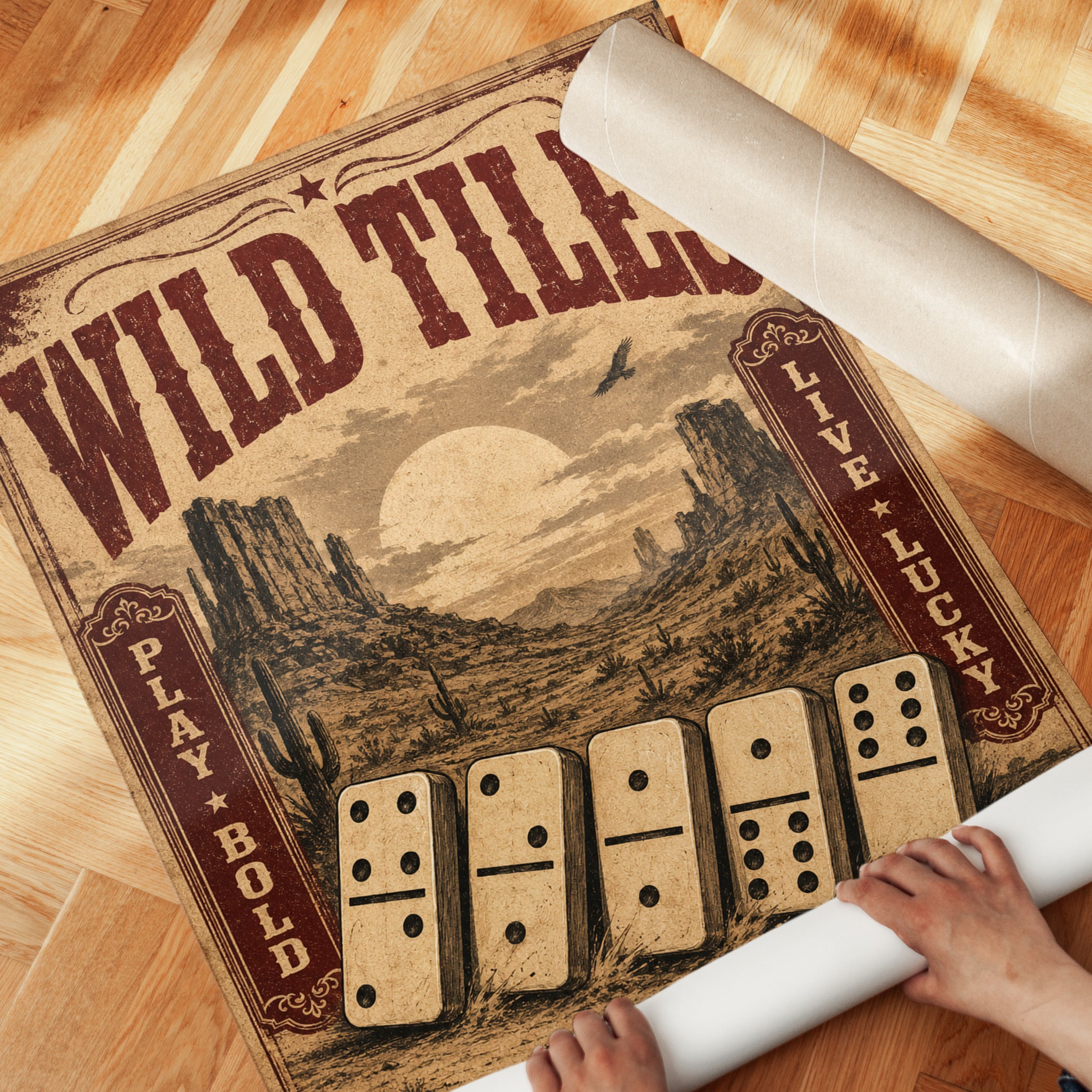 Wild Tiles Poster: Vintage Western Desert Dominoes Art Print - detail