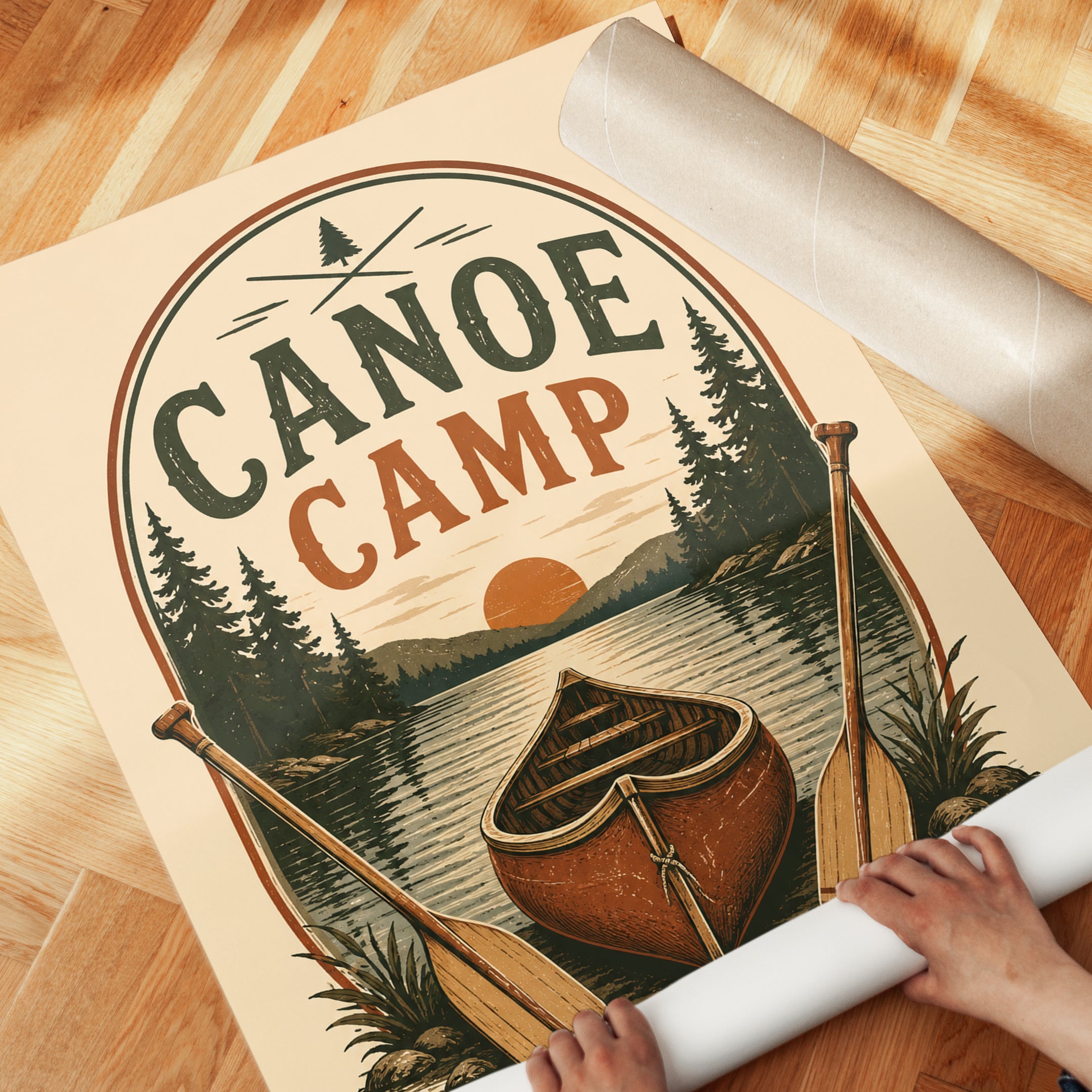 Canoe Camp Wall Art – Vintage Lake Print - detail