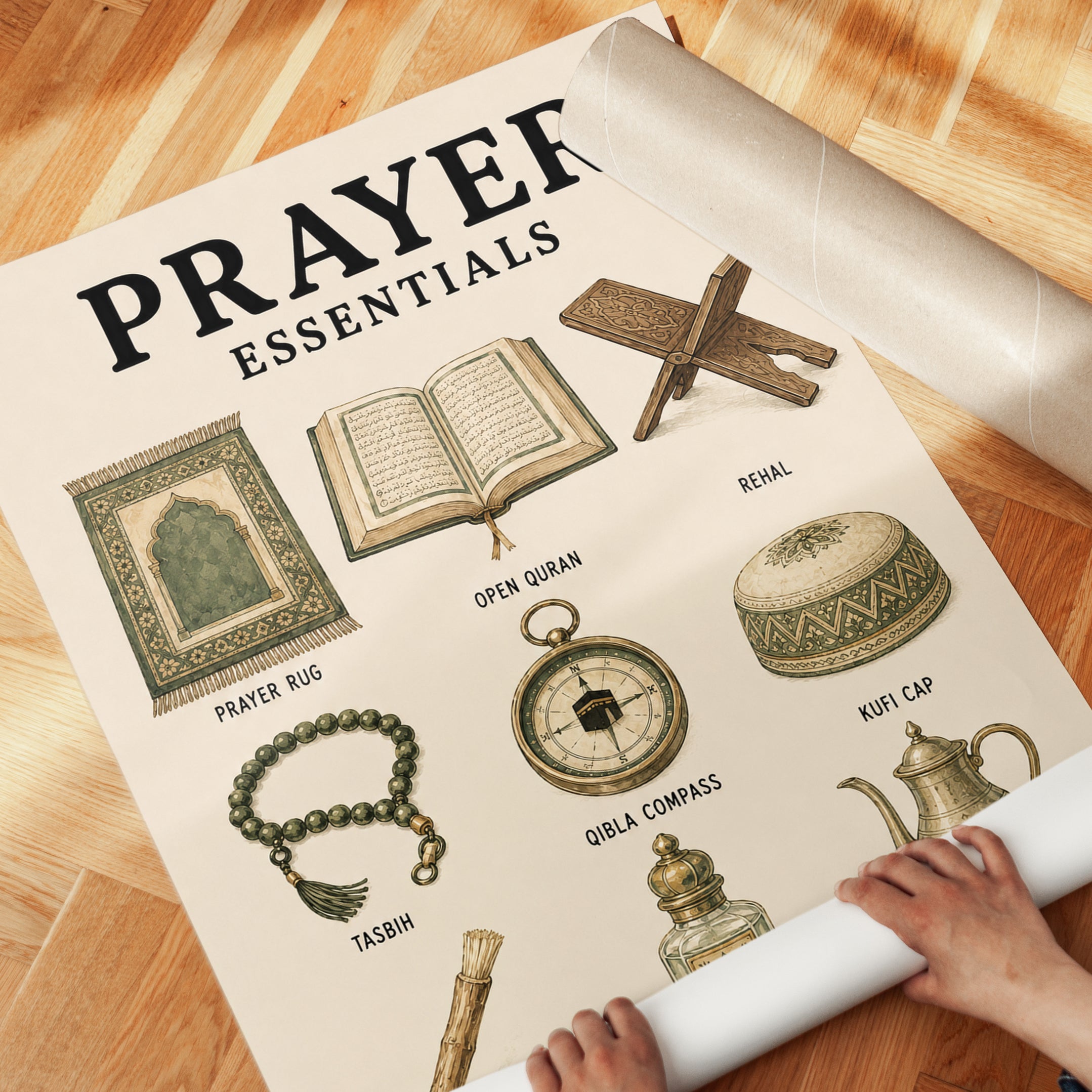 Prayer Essentials Wall Art: Vintage Islamic Illustration - detail