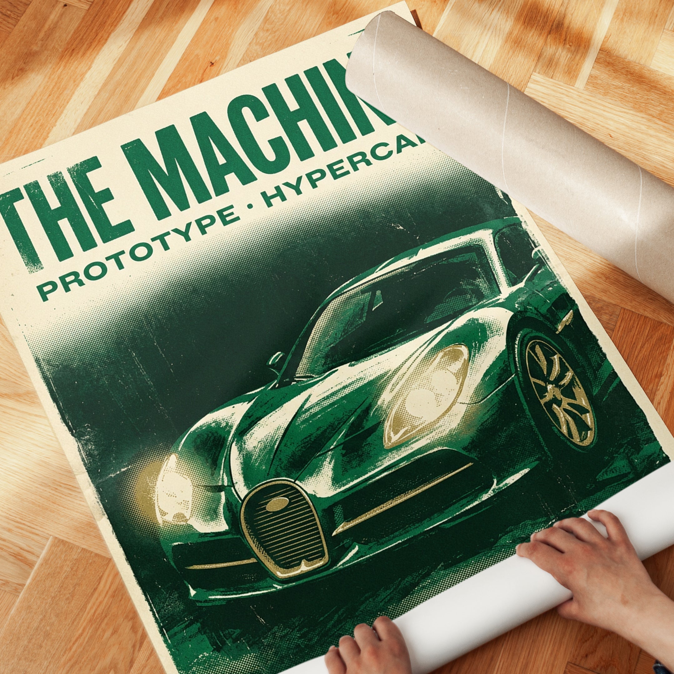 Vintage Hypercar Poster — Retro Racing Green Sports Car - detail