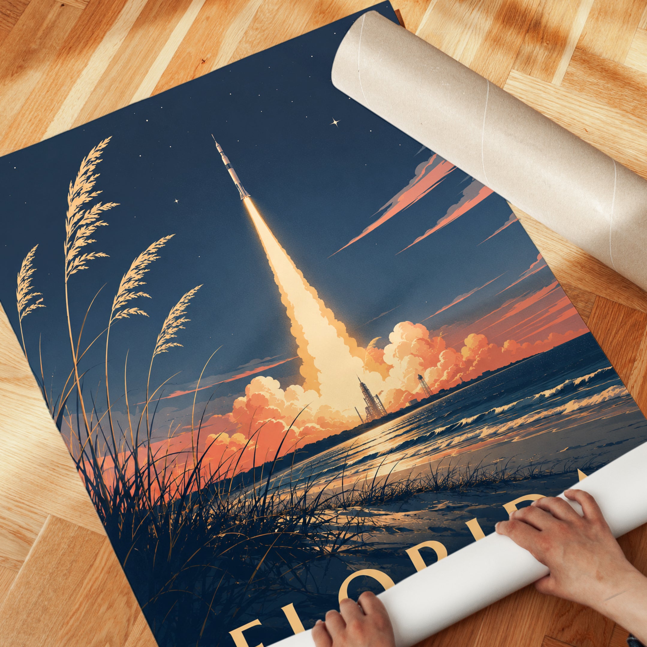 Florida Travel Poster – Space Coast Rocket Print - detail