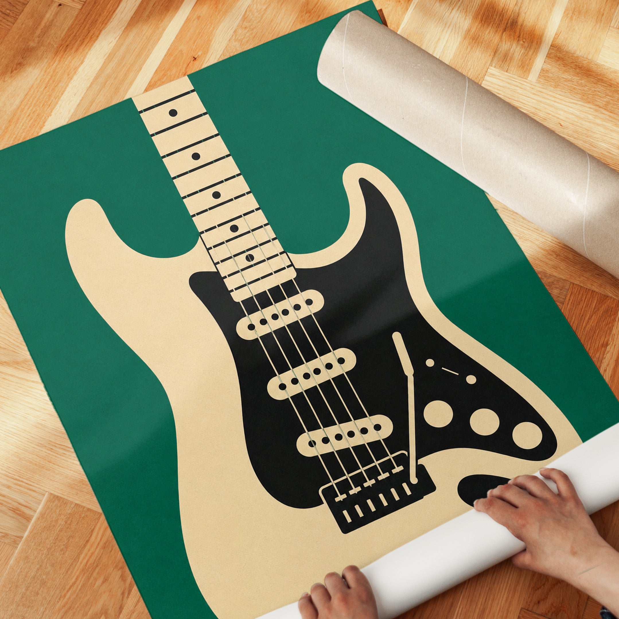 Electric Guitar Art Print — Vintage Stratocaster Illustration - detail