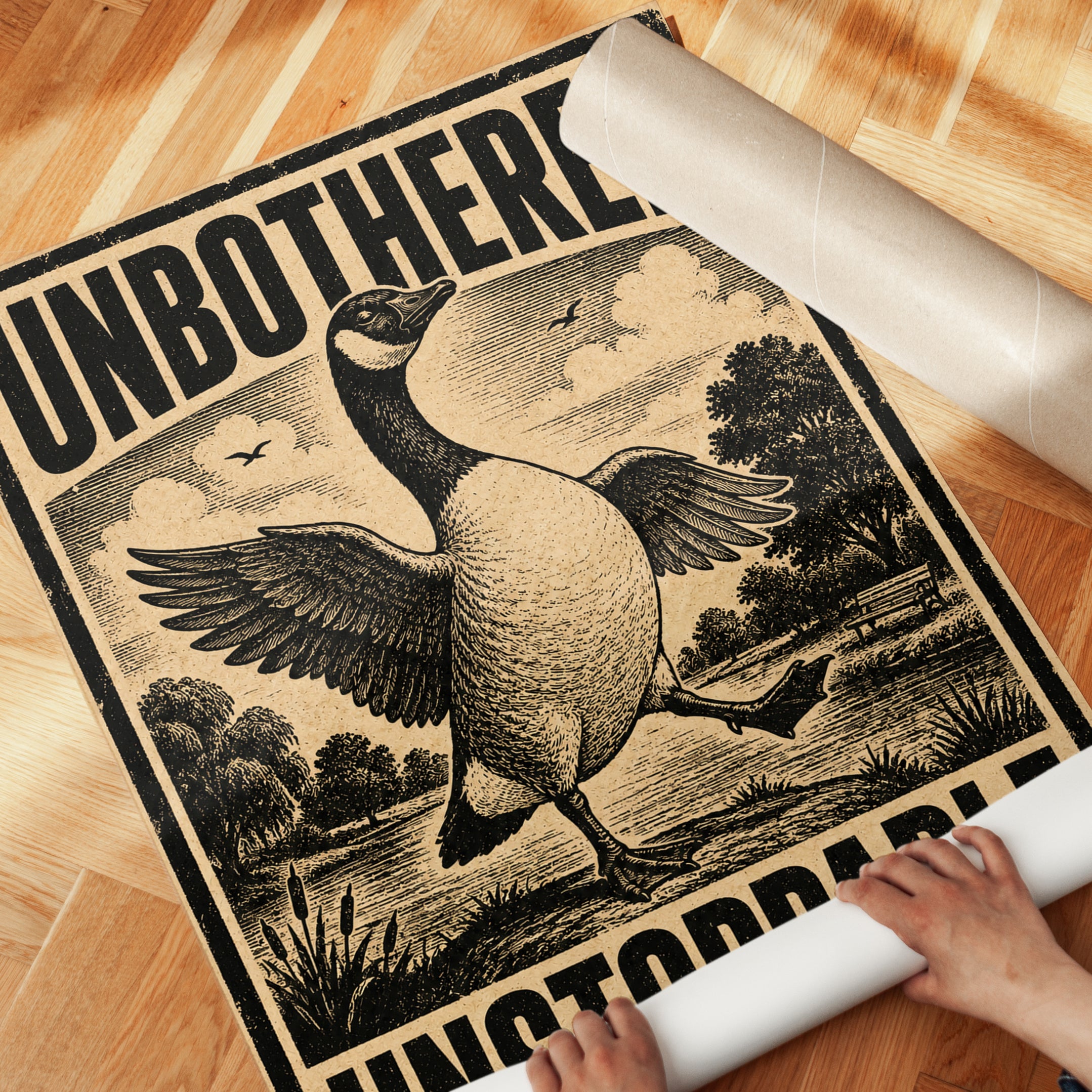 Unbothered Unstoppable Goose Print: Vintage Propaganda Poster - detail