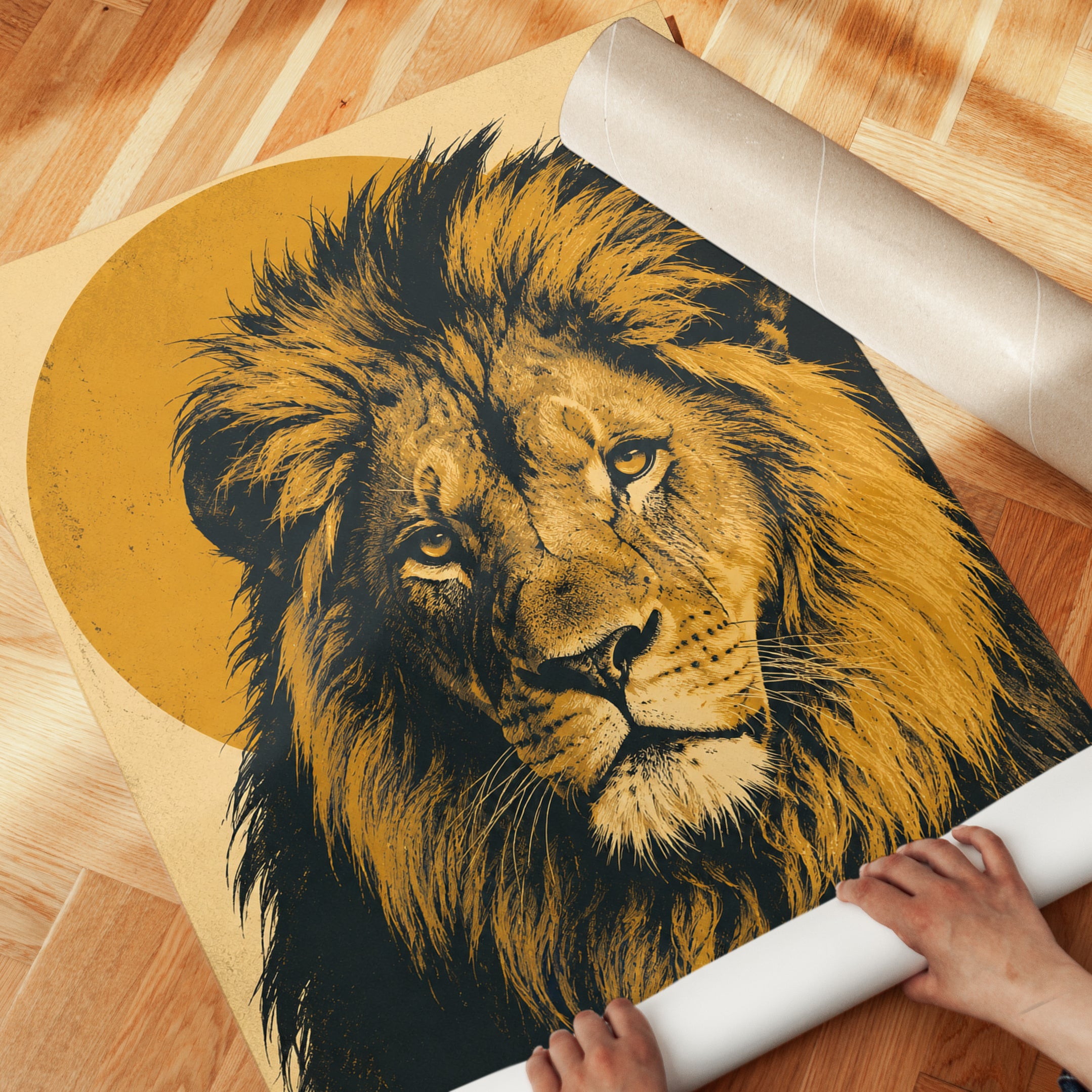 Lion Wall Art – Vintage Animal Print - detail