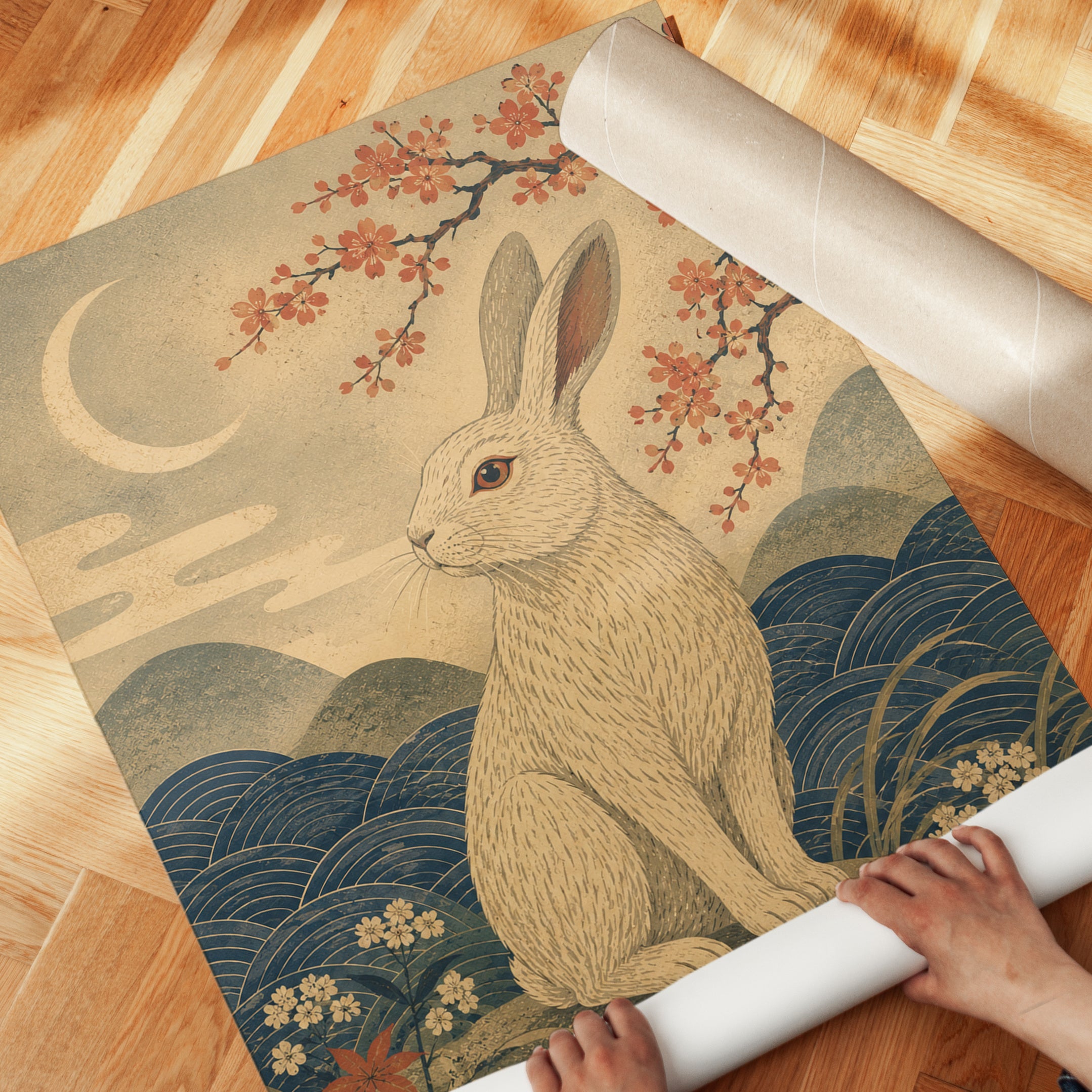 Japanese Rabbit Print - detail