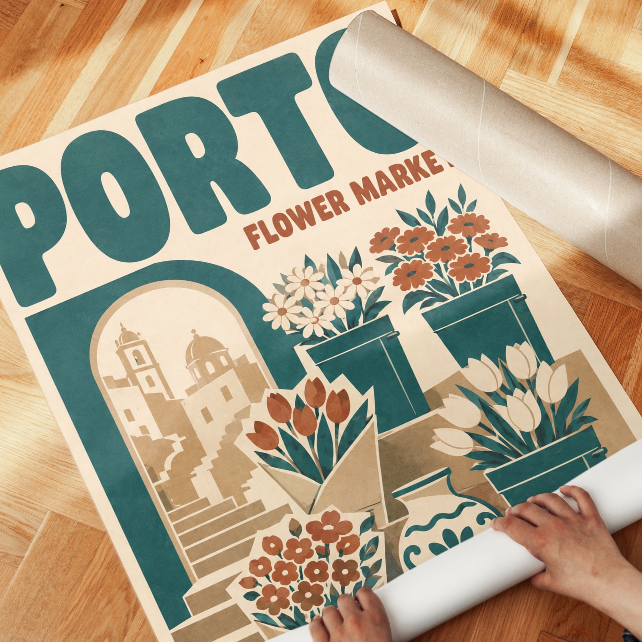 Flower Market Wall Art: Retro Porto Travel Poster - detail