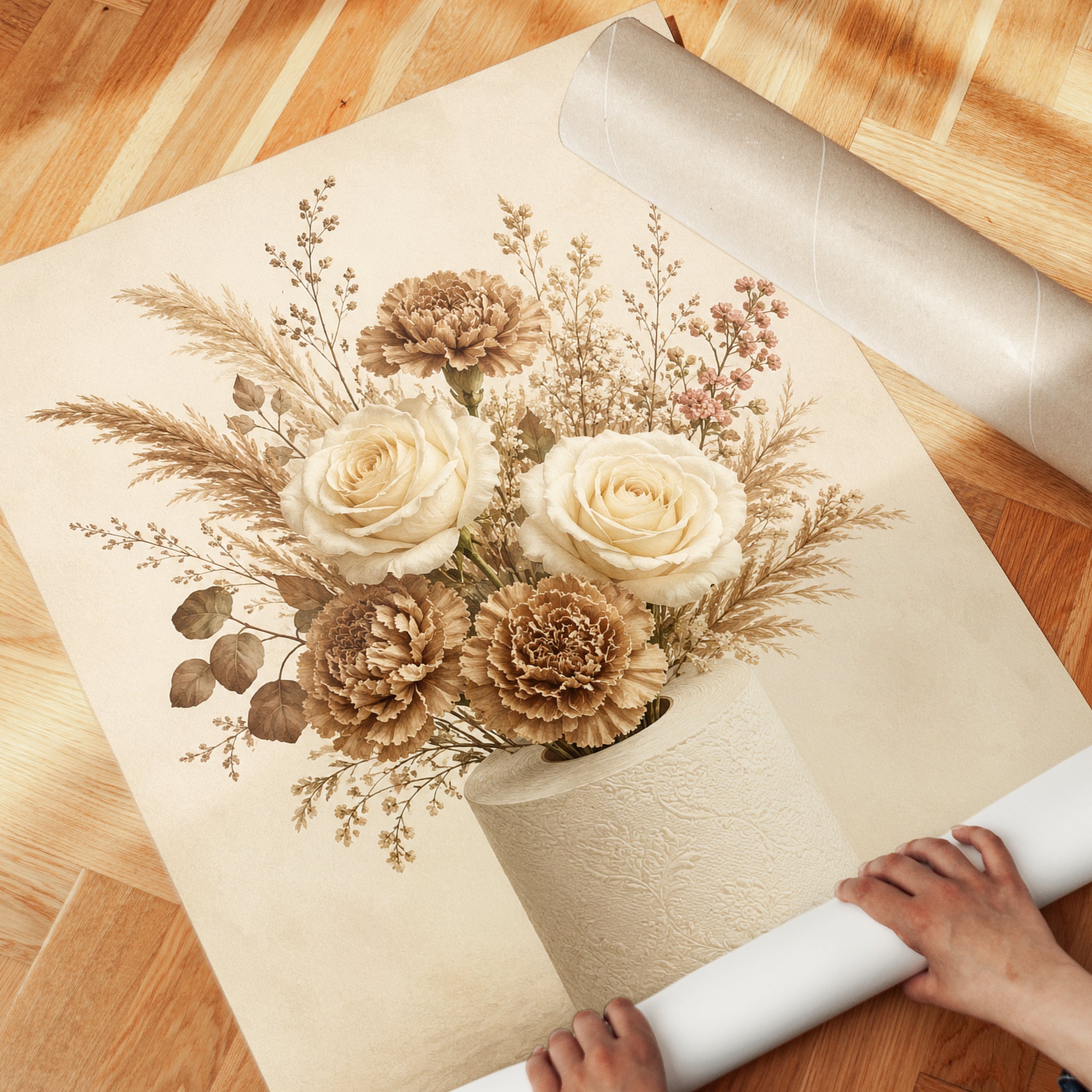 Dried Flower Wall Art – Neutral Floral Print - detail