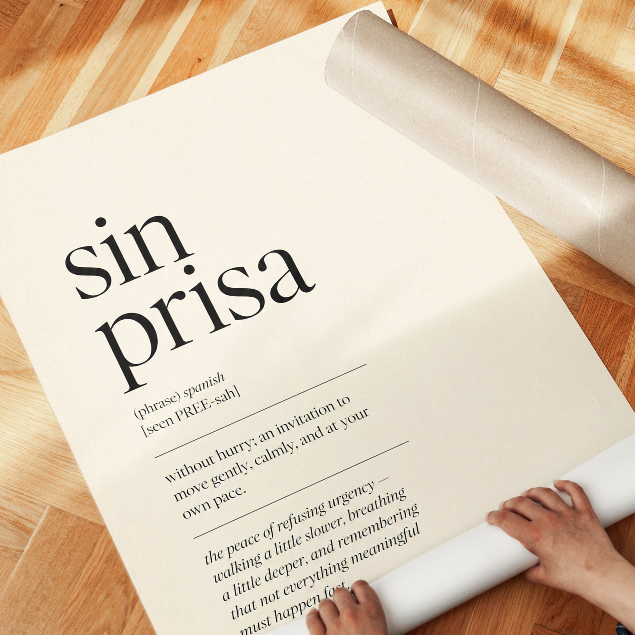 Sin Prisa Typography Print: Spanish Quote on Beige Background - detail