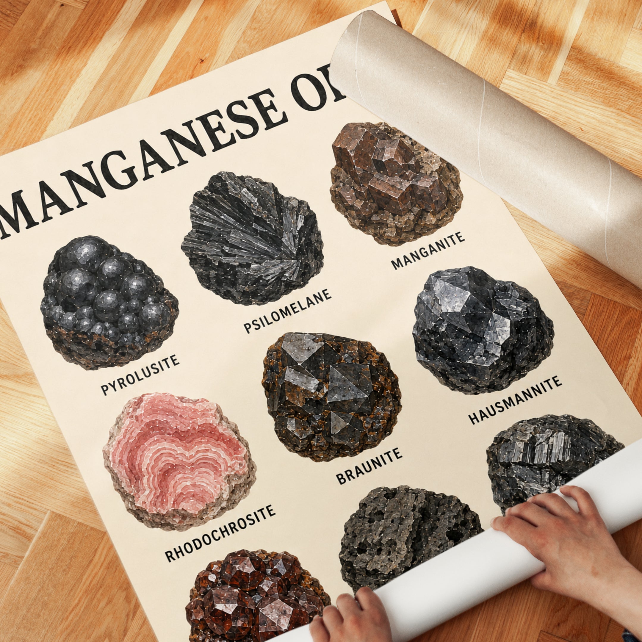 Manganese Ores Educational Poster: Vintage Mineralogy Chart - detail
