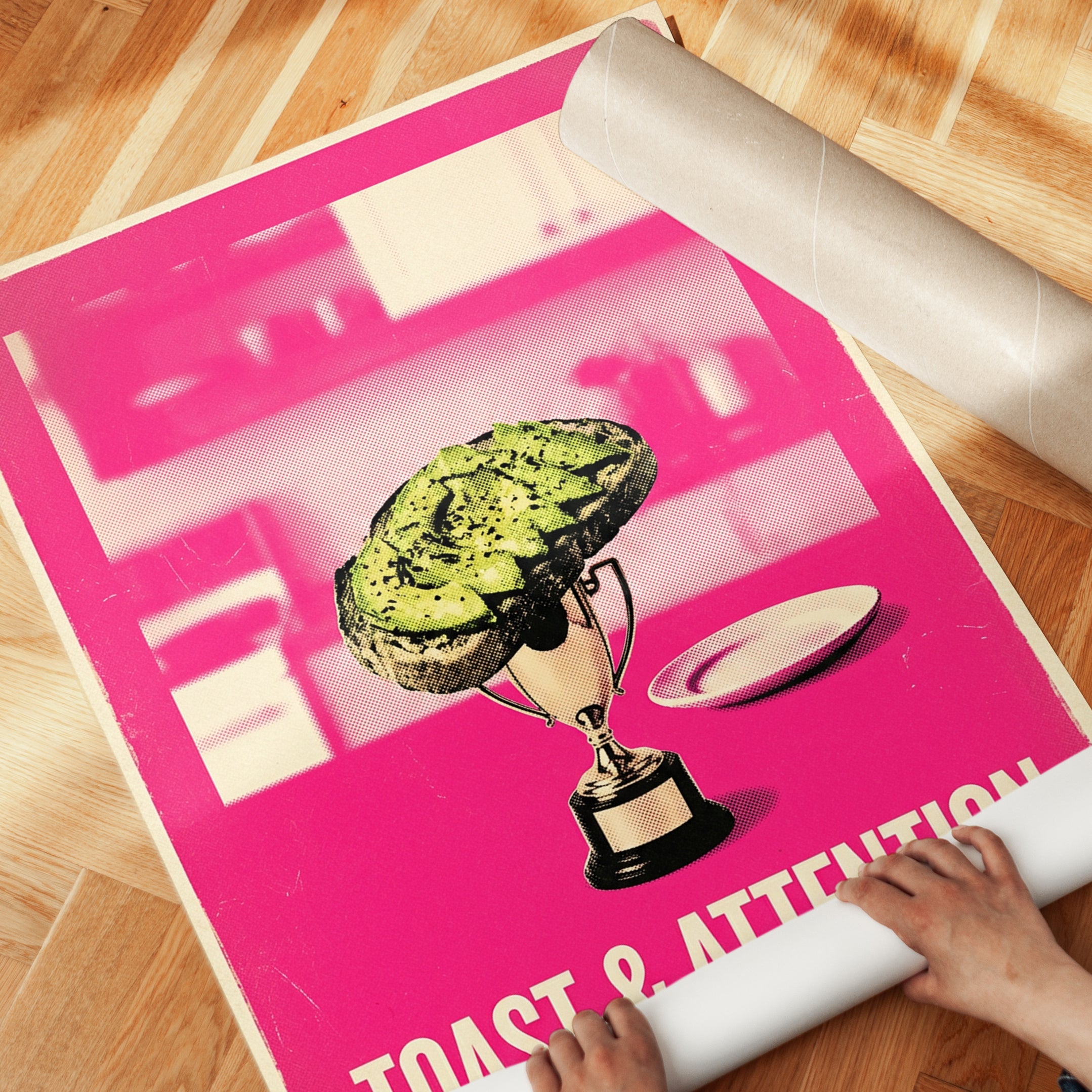 Toast Trophy Pop Art Print: Pink Kitchen Collage Wall Art - detail
