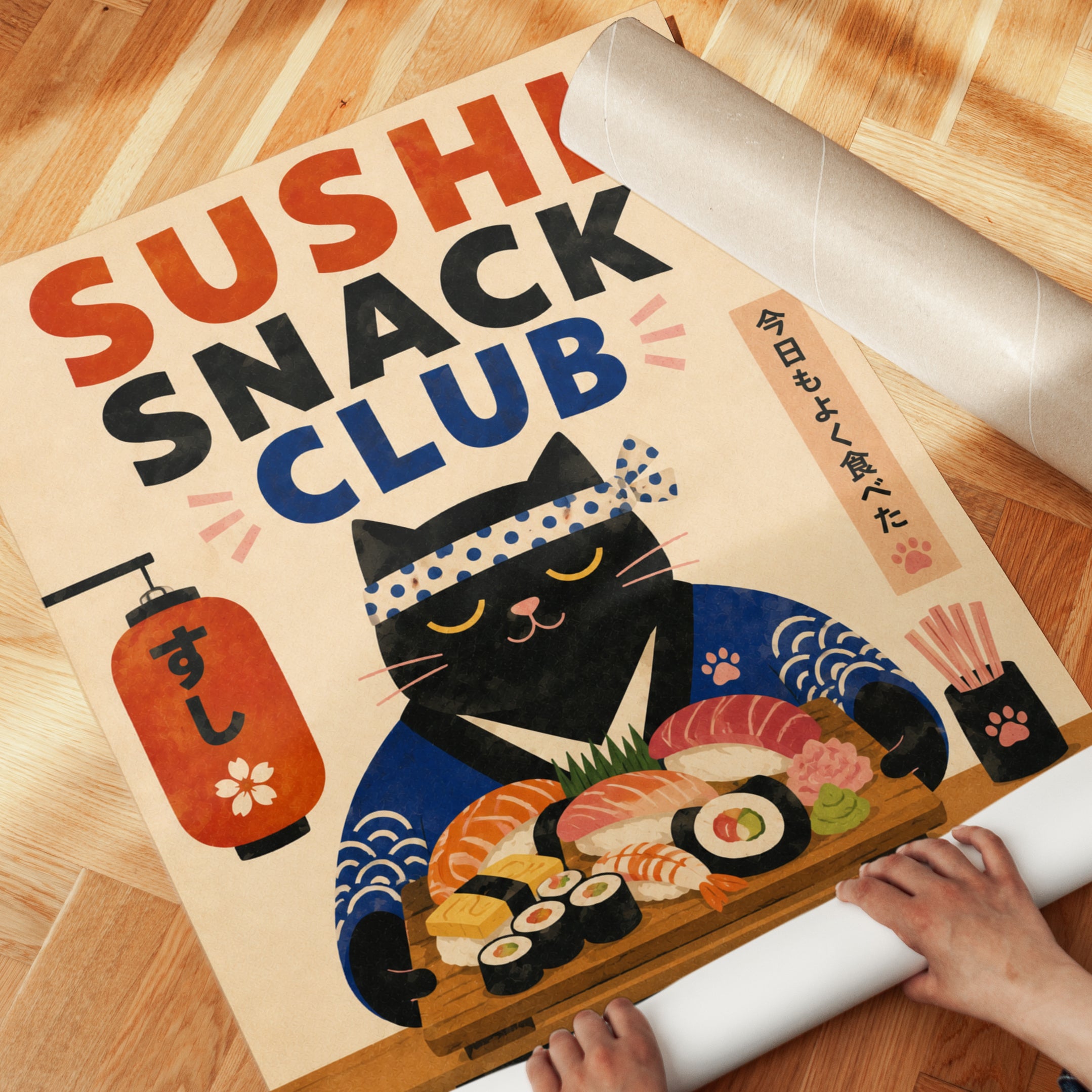 Sushi Wall Art – Japanese Cat Print - detail