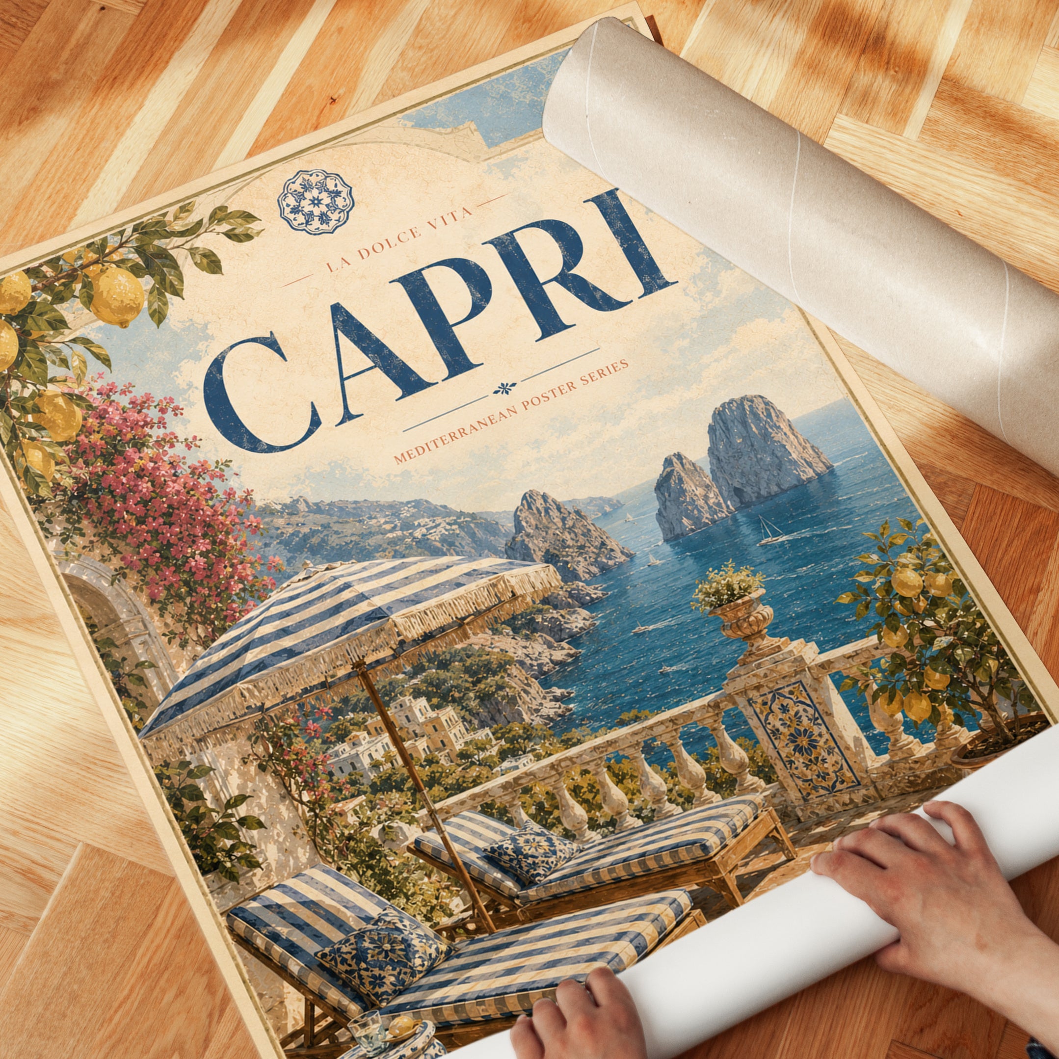 Capri Travel Poster Print — Vintage Mediterranean Coast - detail