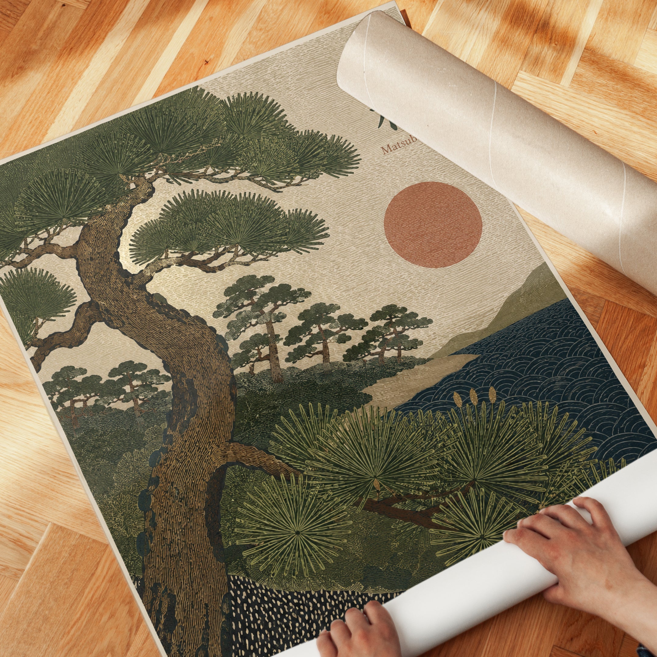 Japanese Pine Tree Art – Vintage Japanese Print - detail