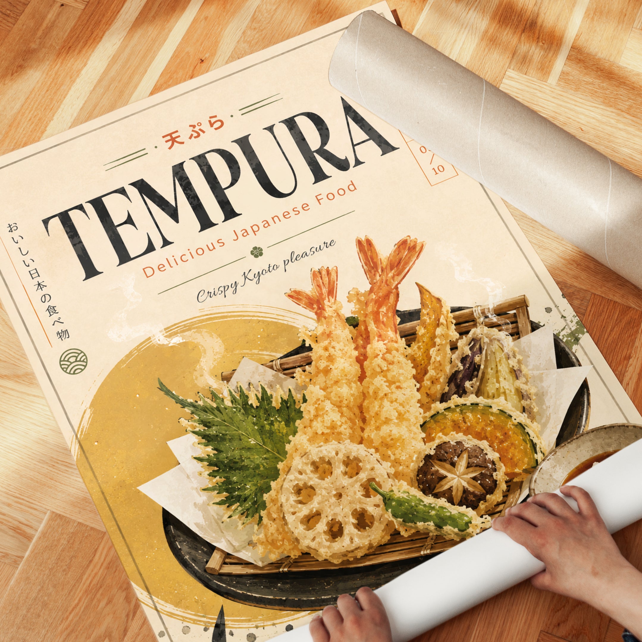 Tempura Food Print: Vintage Kyoto Poster (Kitchen and Dining Wall Art) - detail