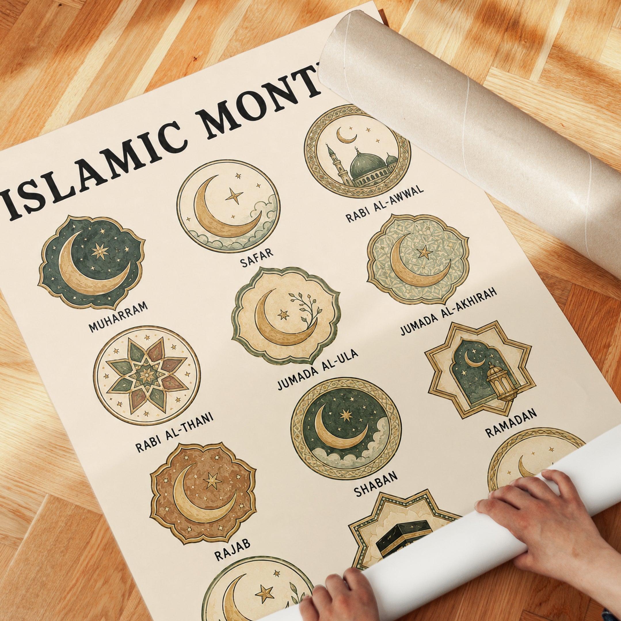 Islamic Months Chart Print: Educational Hijri Calendar Art - detail