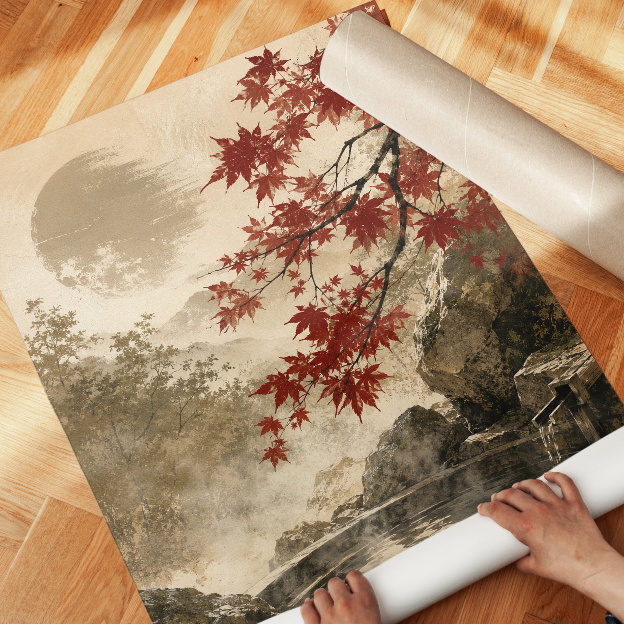 Japanese Maple Print – Autumn Landscape Wall Art - detail