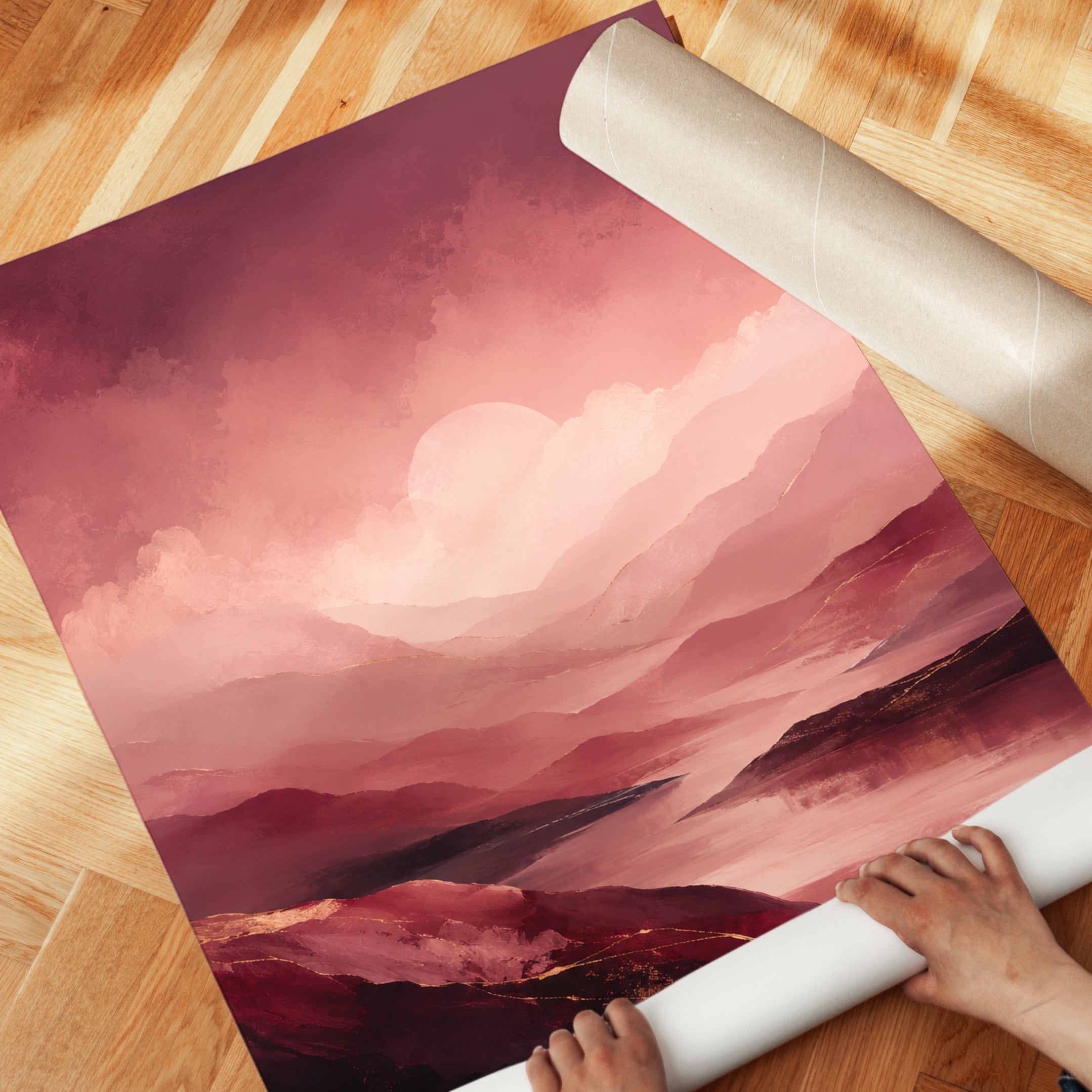 Pink Burgundy Wall Art – Mountain Print - detail