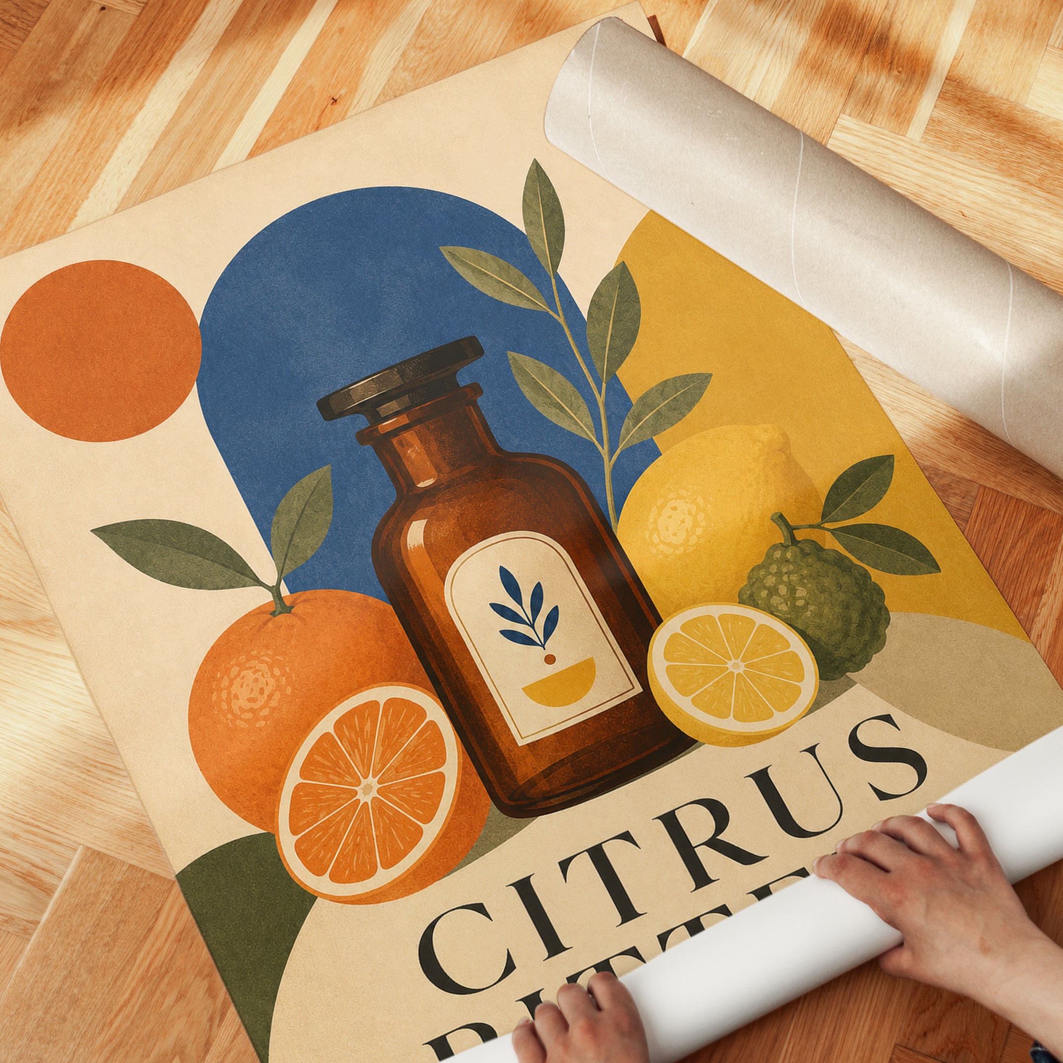 Citrus Bitters Apothecary Bottle Poster: Vintage Art Deco Print - detail