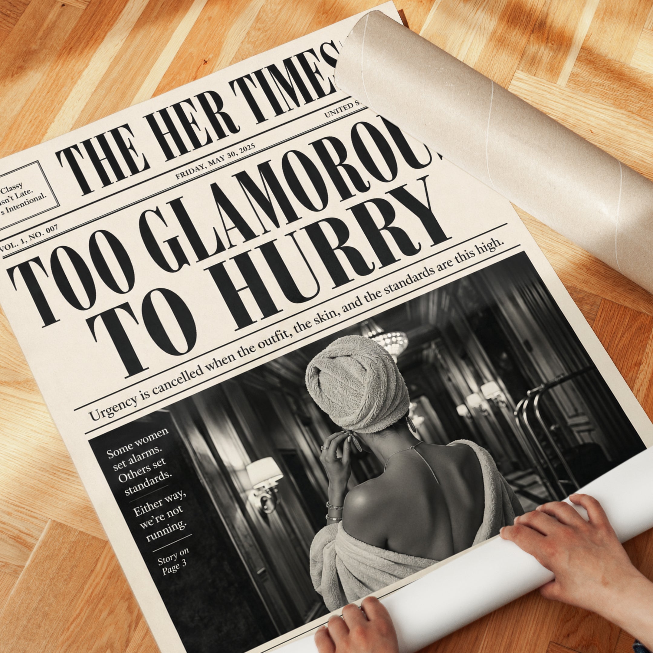 Too Glamorous To Hurry Fashion Poster: Luxury Lifestyle Art Print - detail