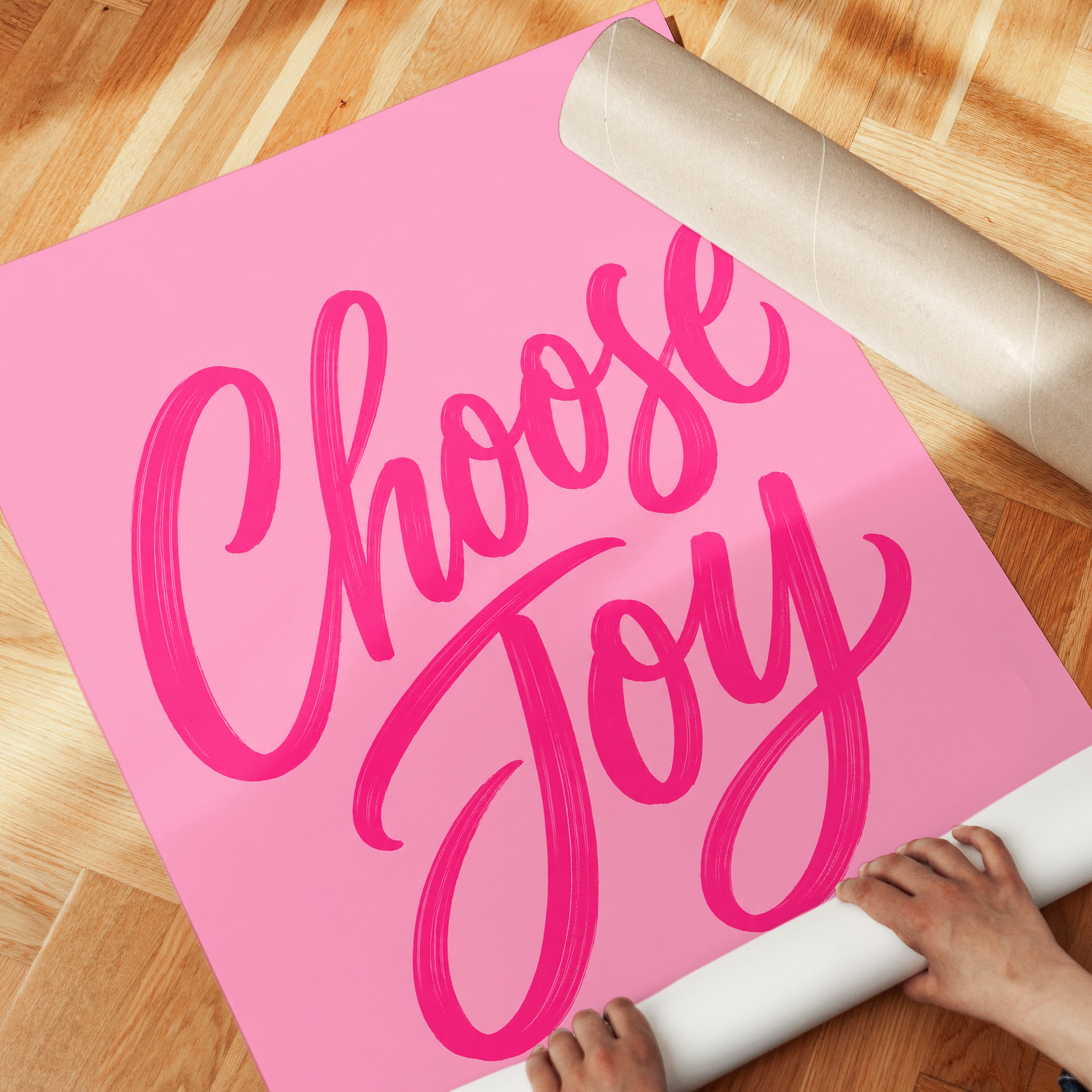 Choose Joy Wall Art – Pink Typography Print - detail