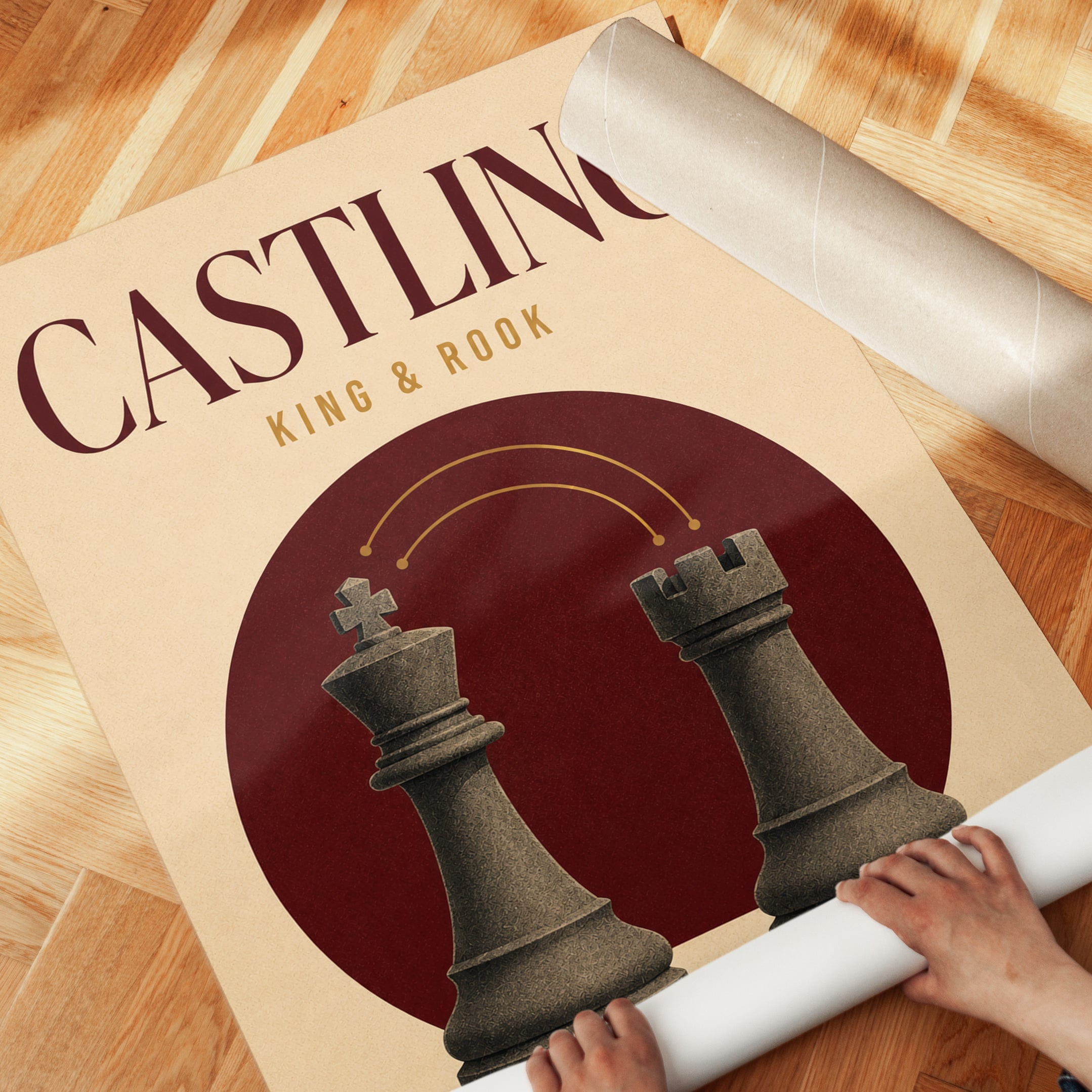 Chess Castling Art Print: Vintage King and Rook Design - detail