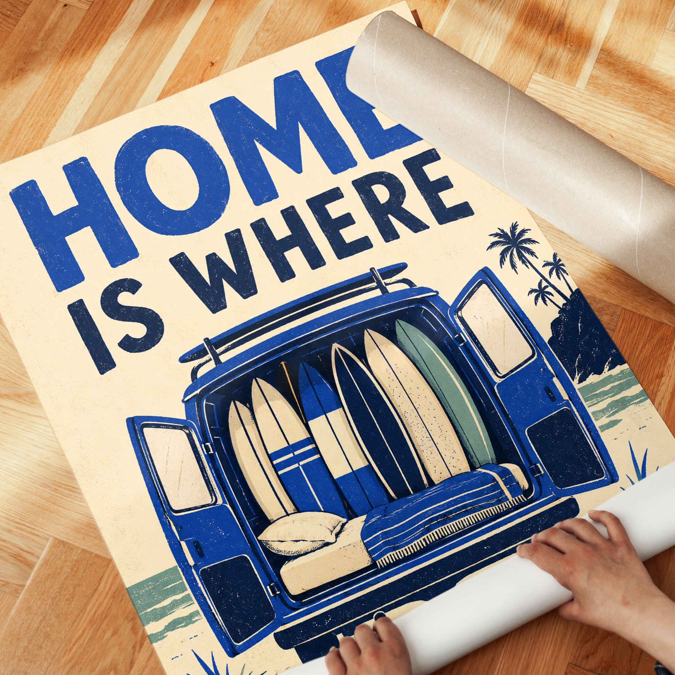 Surf Van Wall Art – Beach Typography Print - detail