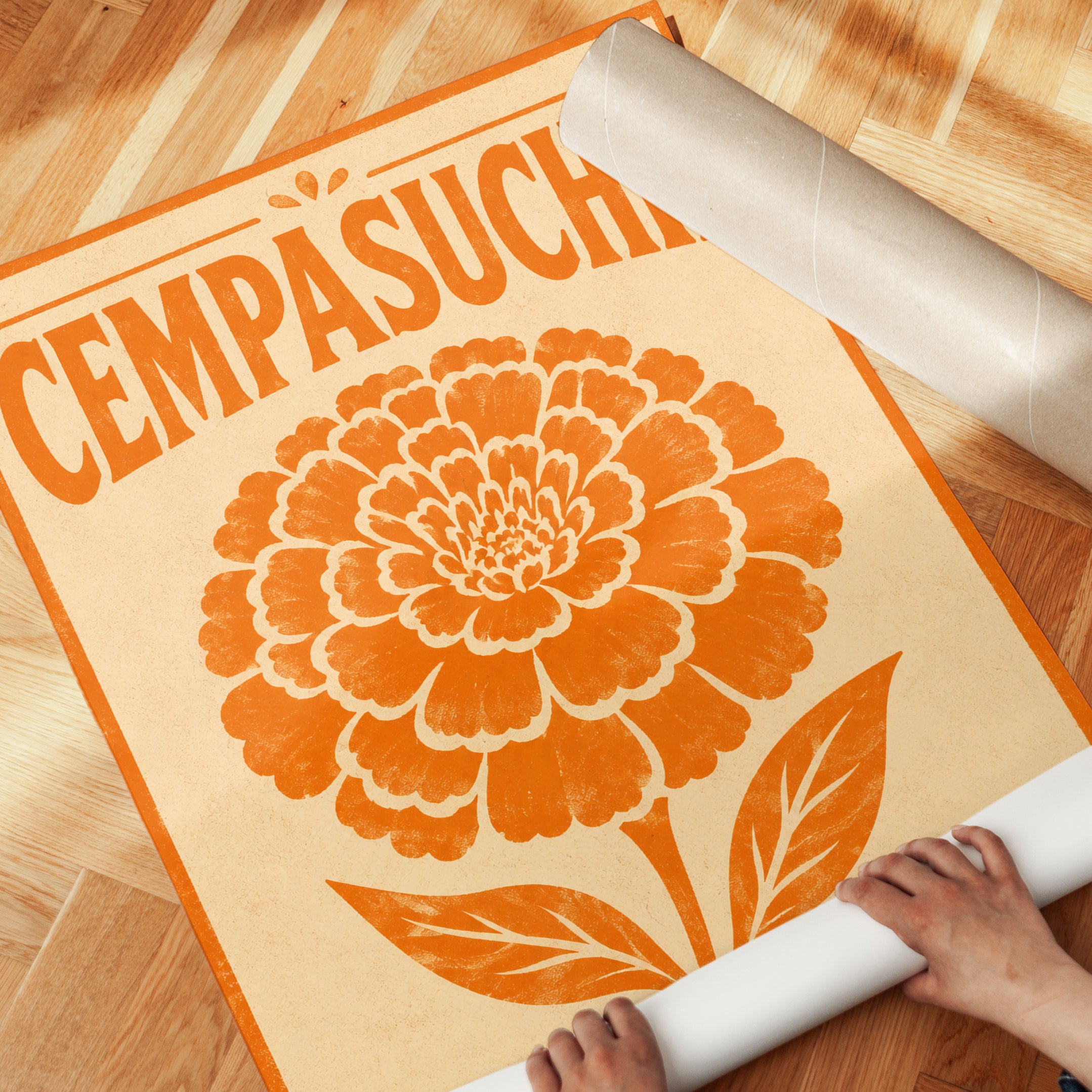 Mexican Folk Art Marigold Print - detail
