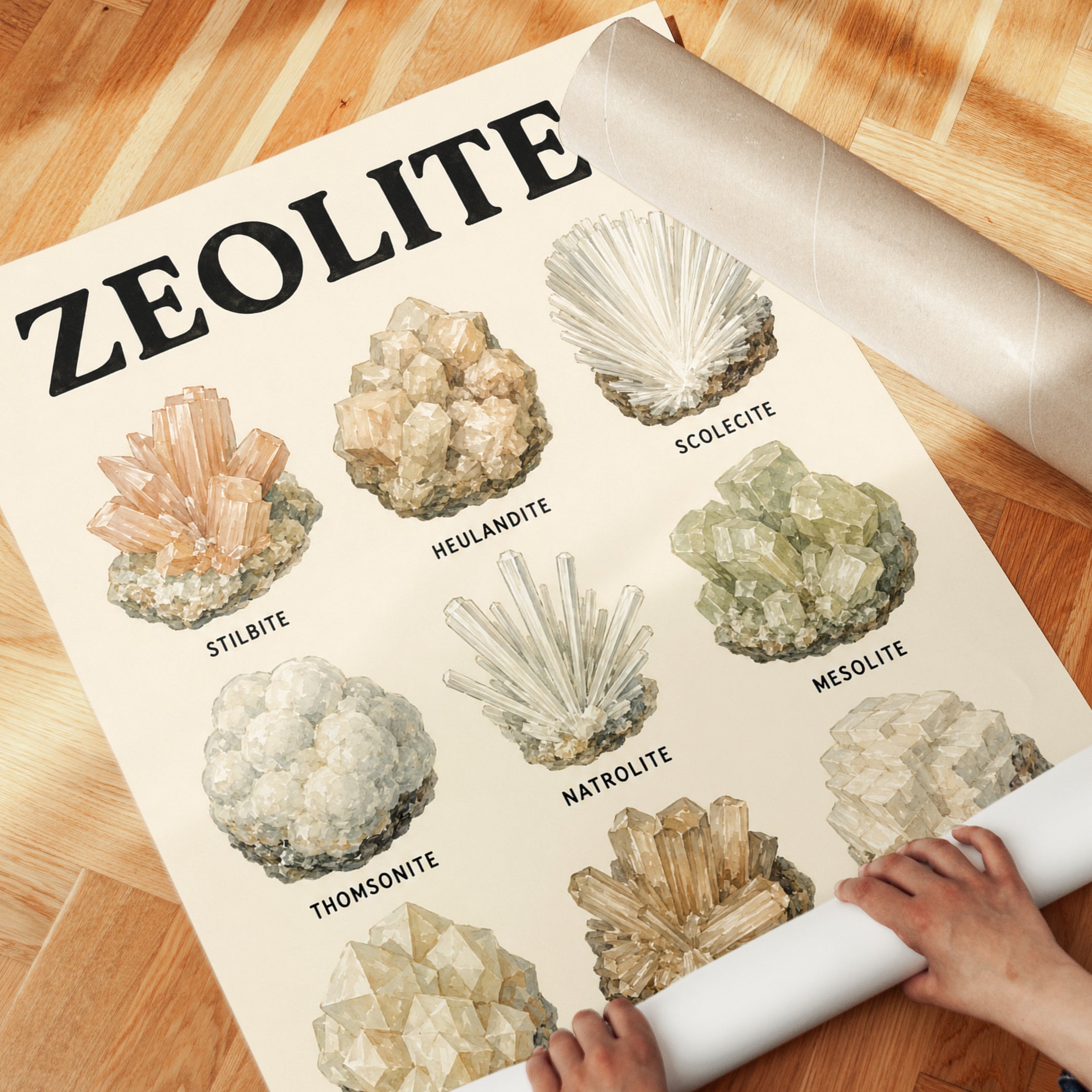 Zeolite Minerals Chart Print: Vintage Natural History Poster - detail