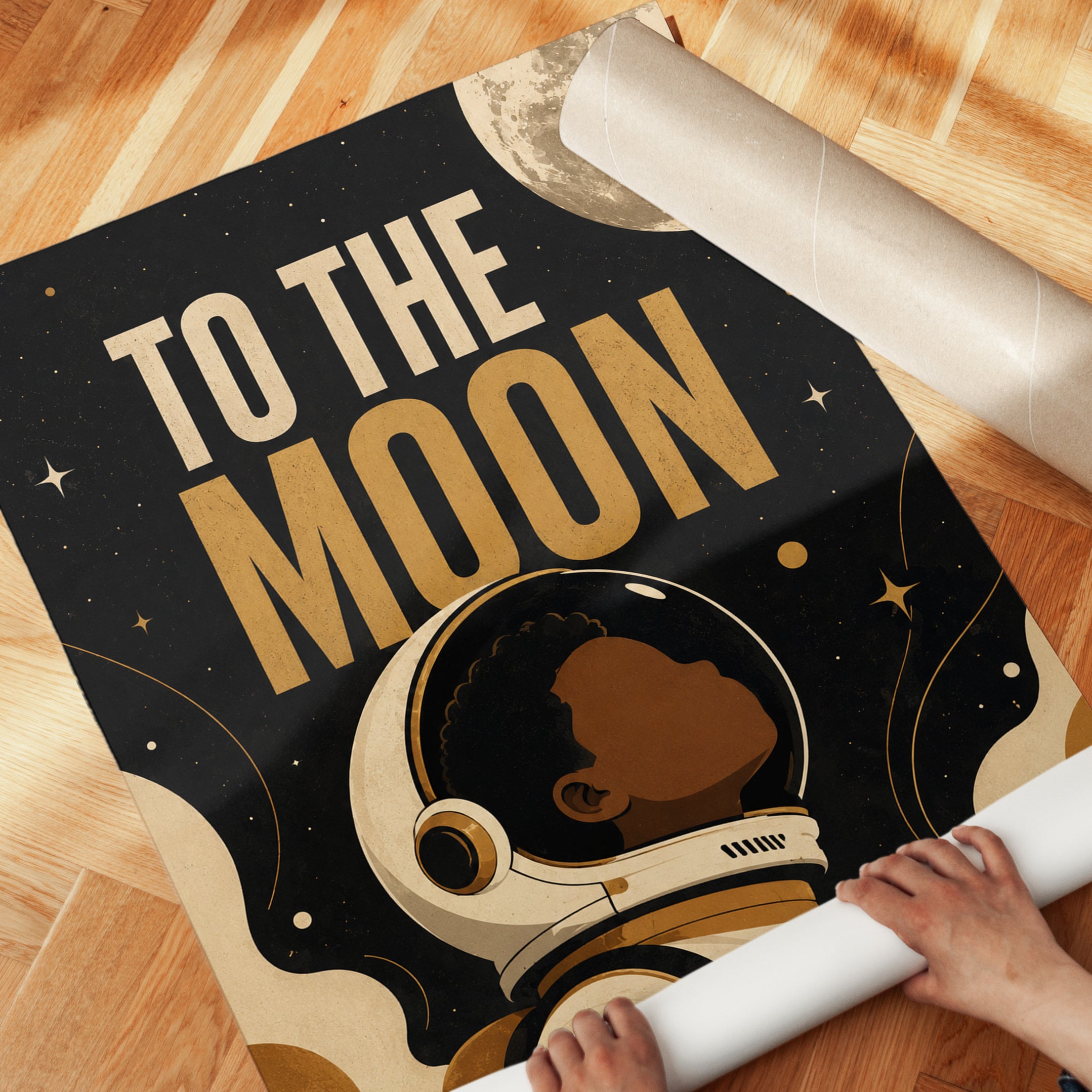 Space Nursery Wall Art – Astronaut Moon Print - detail