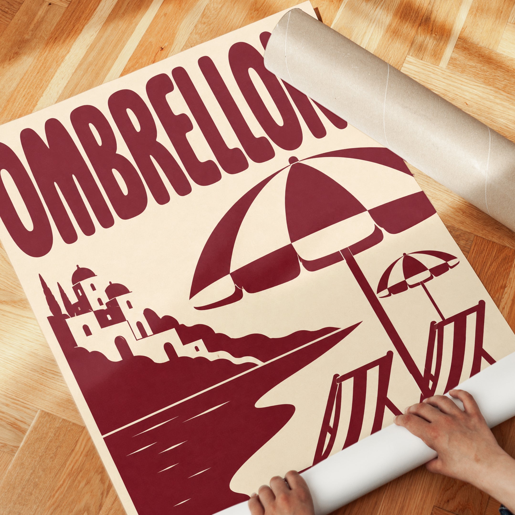 Vintage Italian Beach Print: Ombrelloni Travel Poster - detail