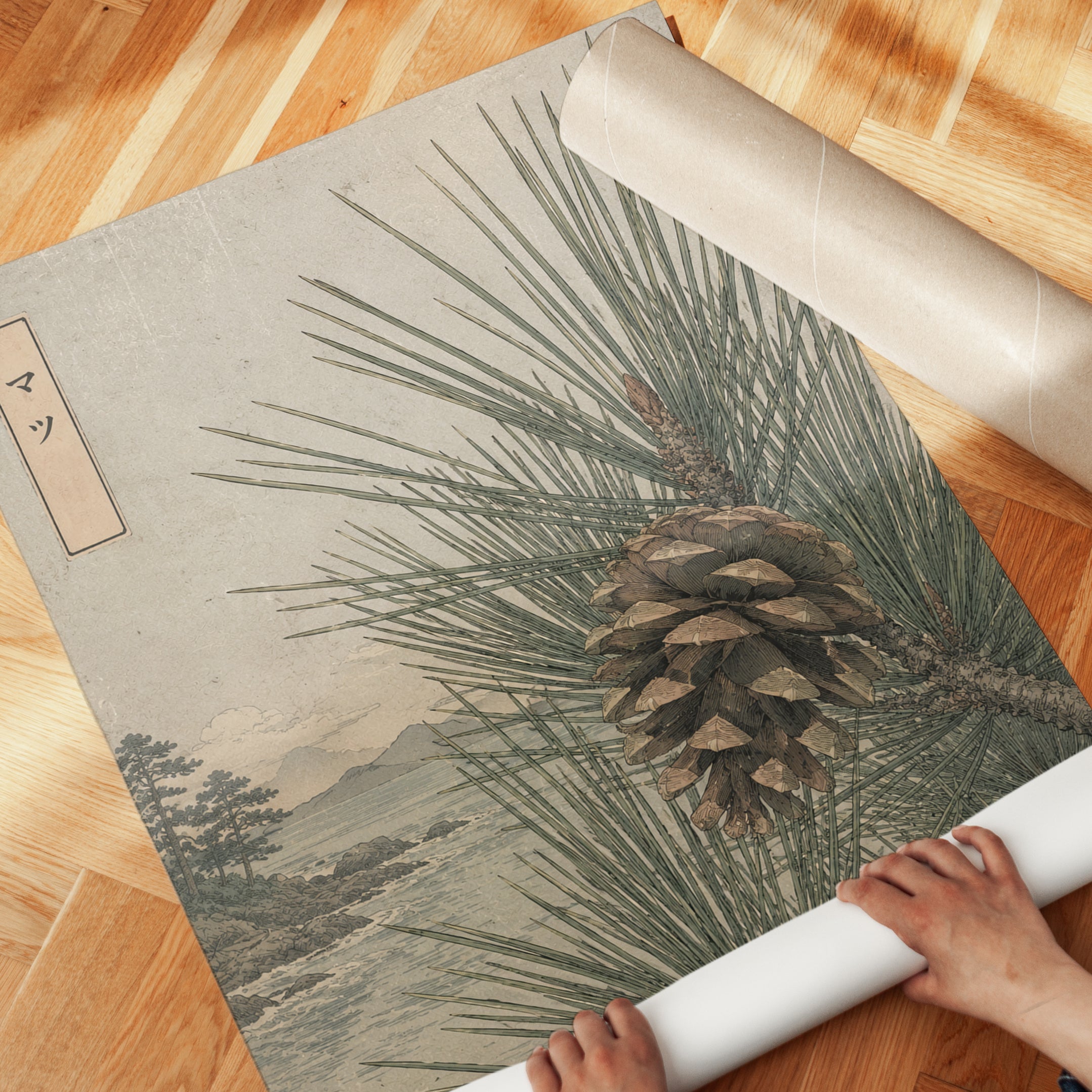 Japanese Pine Cone Print — Vintage Botanical Illustration - detail