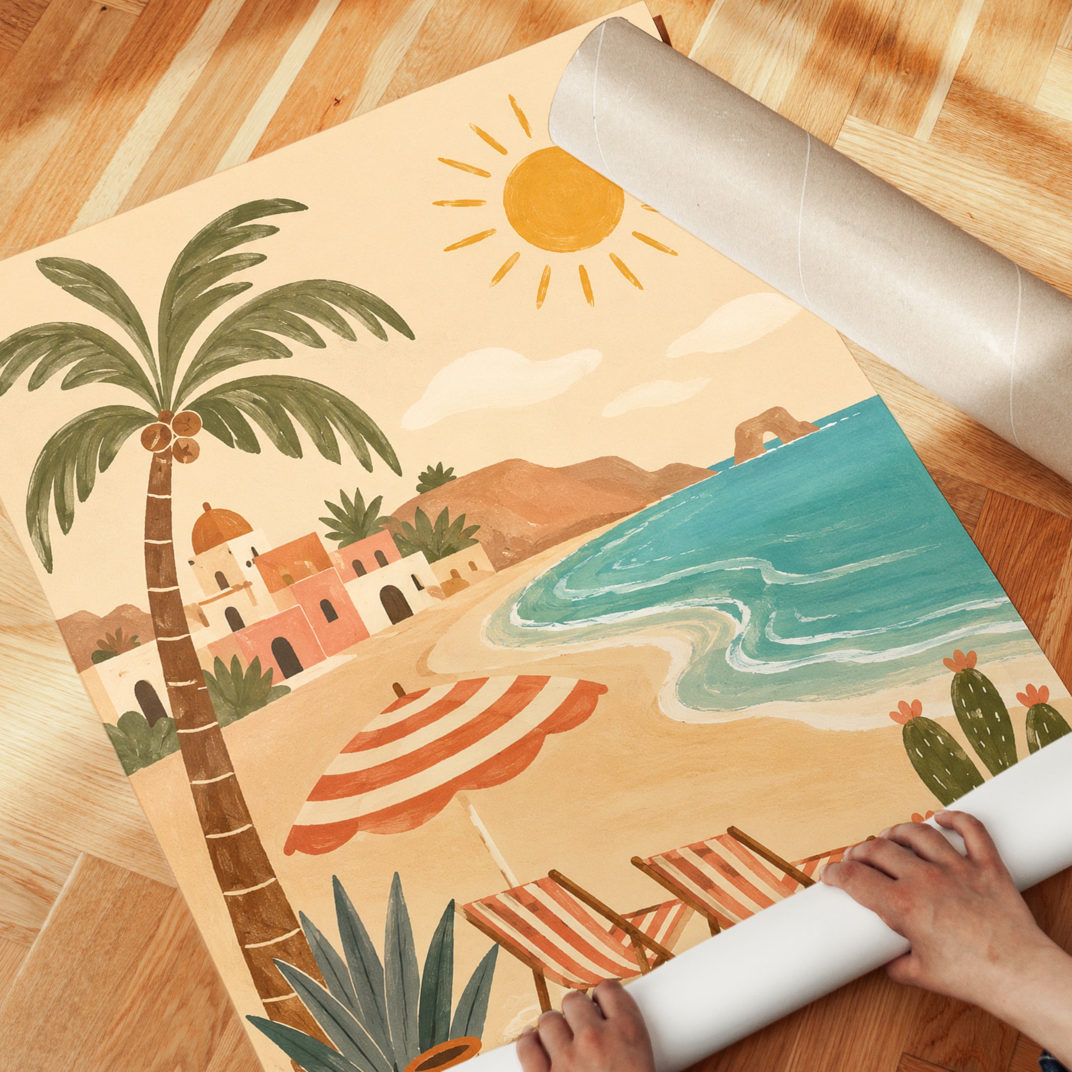 Mediterranean Beach Poster – Coastal Wall Art - detail